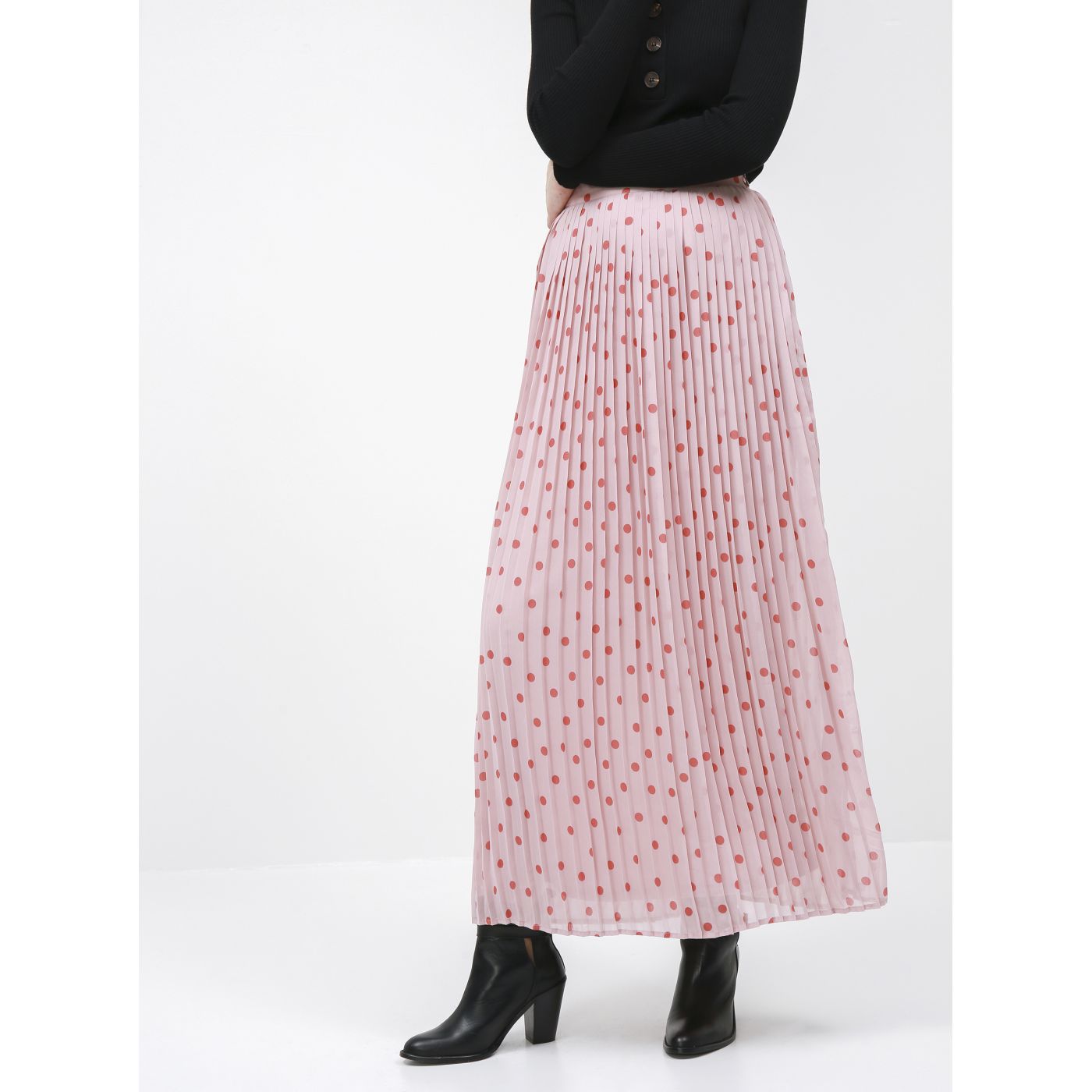 Pink dotted pleated maxi skirt VILA Yrsa