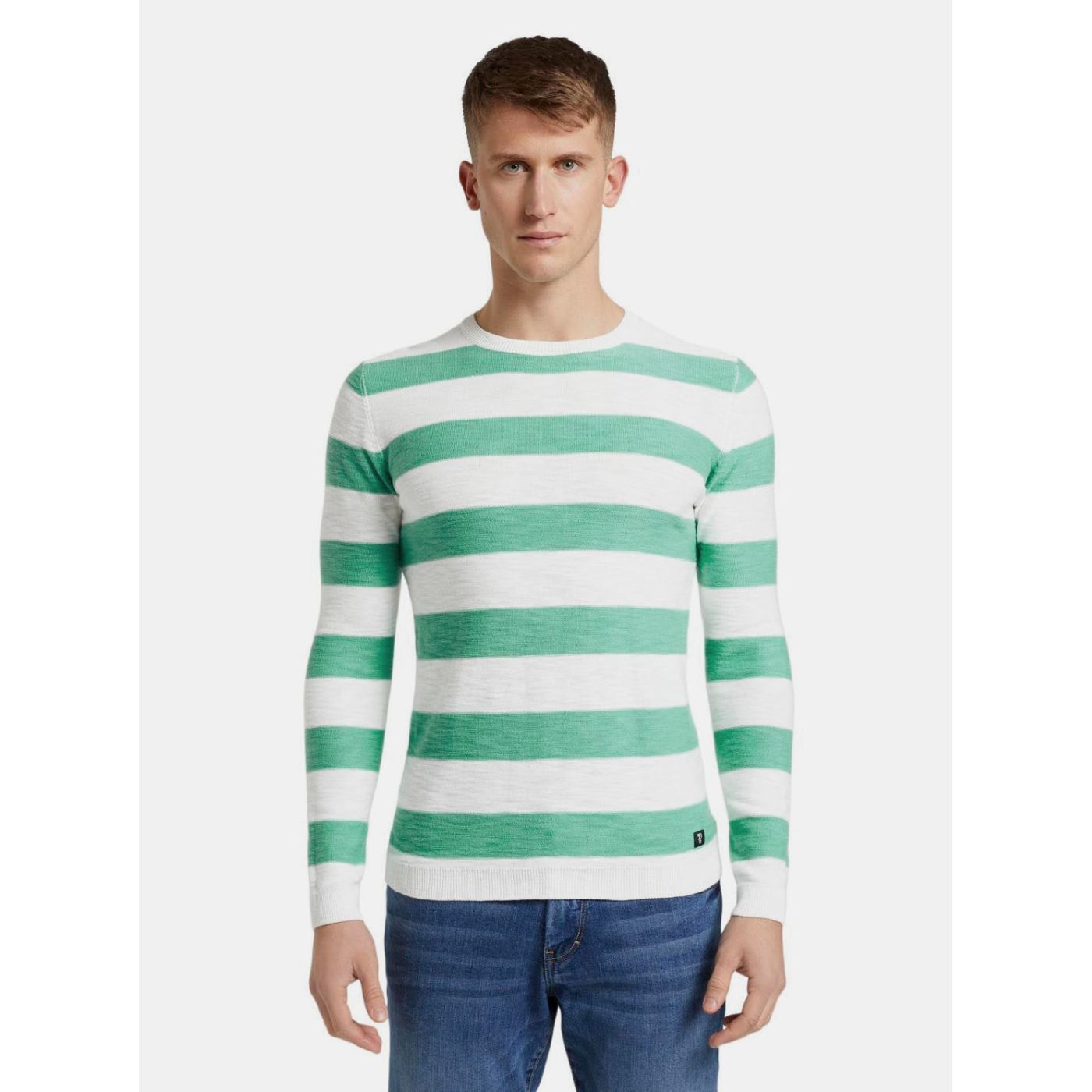 Green-white men's striped basic sweater Tom Tailor Denim