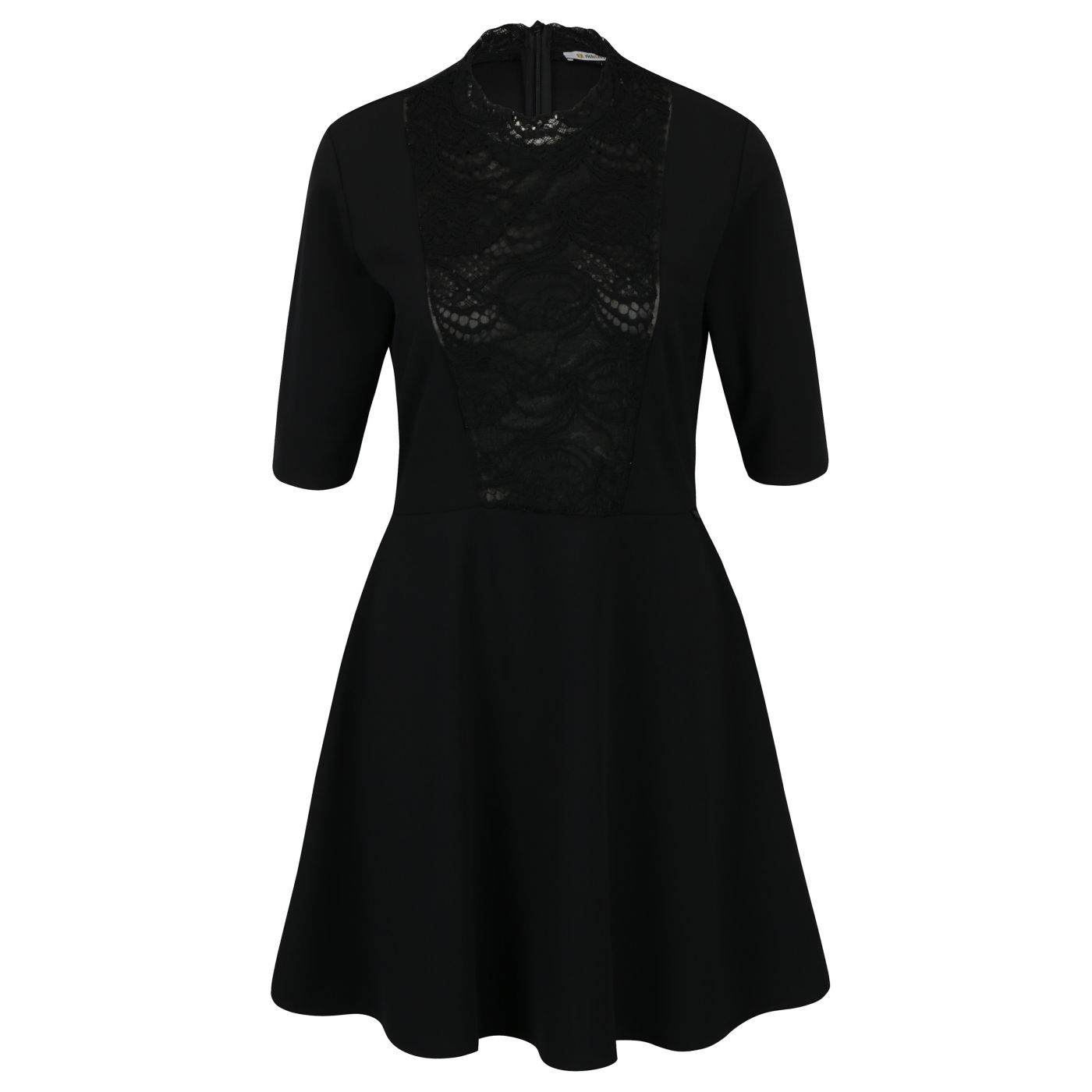 Black Dress with Short Sleeves and Lace Detail Rich & Royal