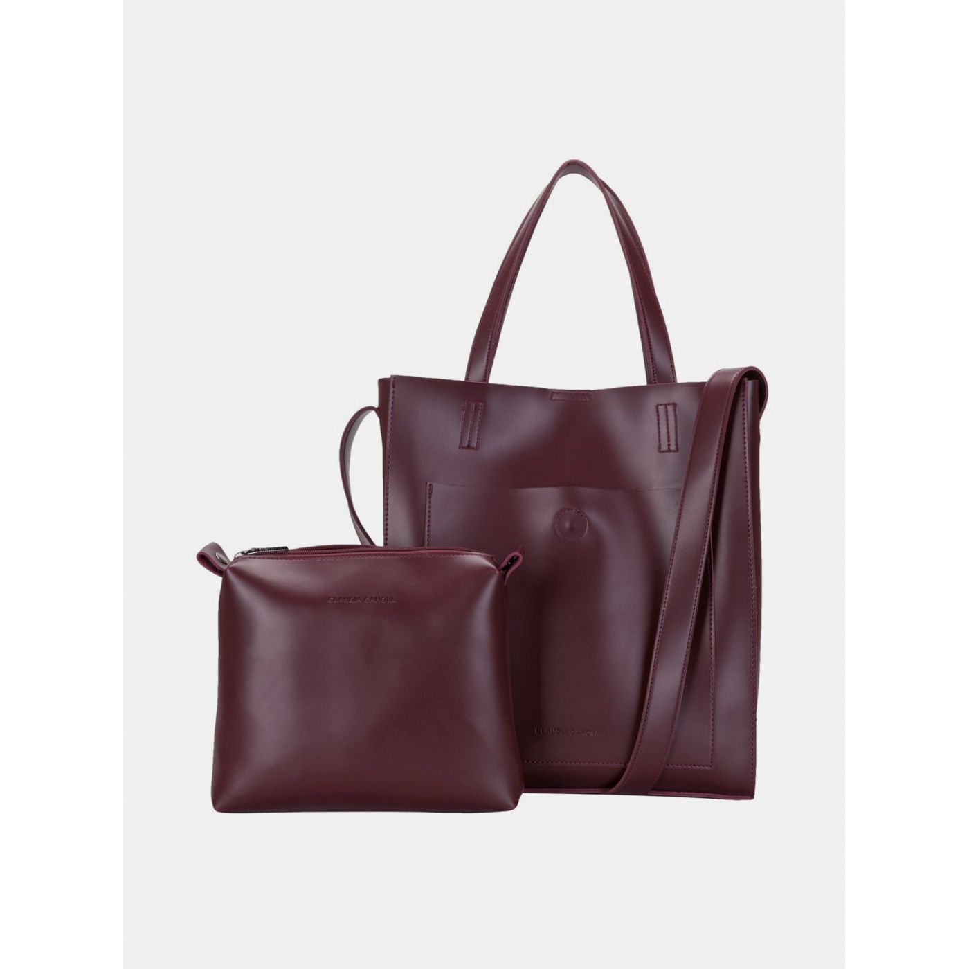 Burgundy handbag with removable Claudia Canova case