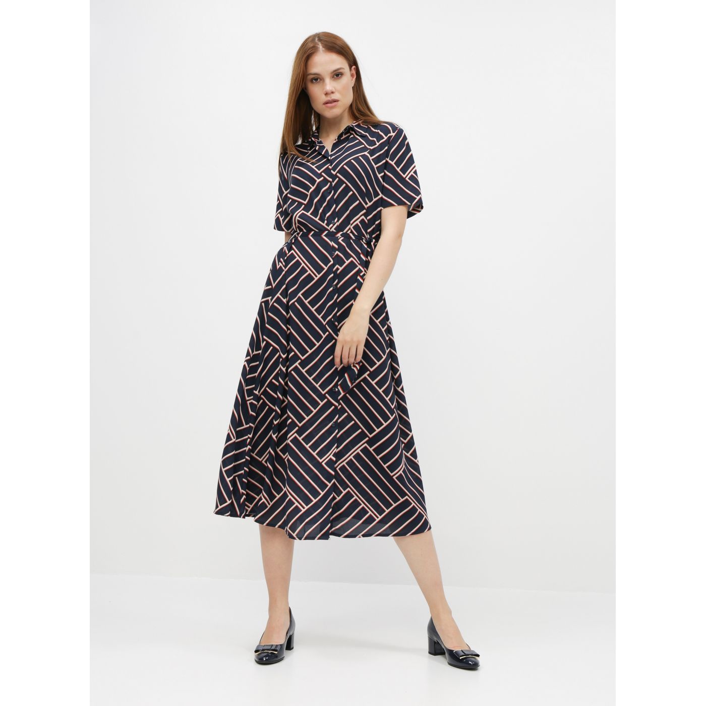 Jacqueline de Yong Win's dark blue patterned shirt