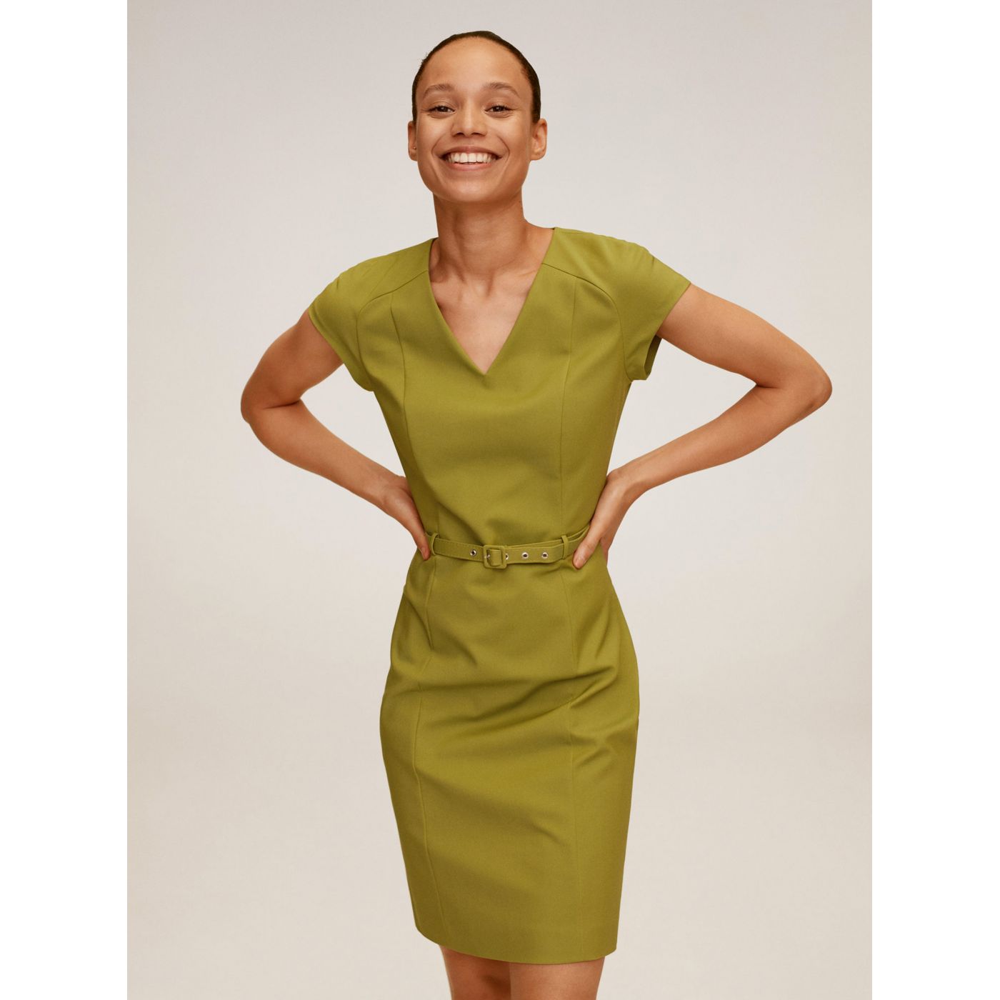 Green holster dress with Mango belt