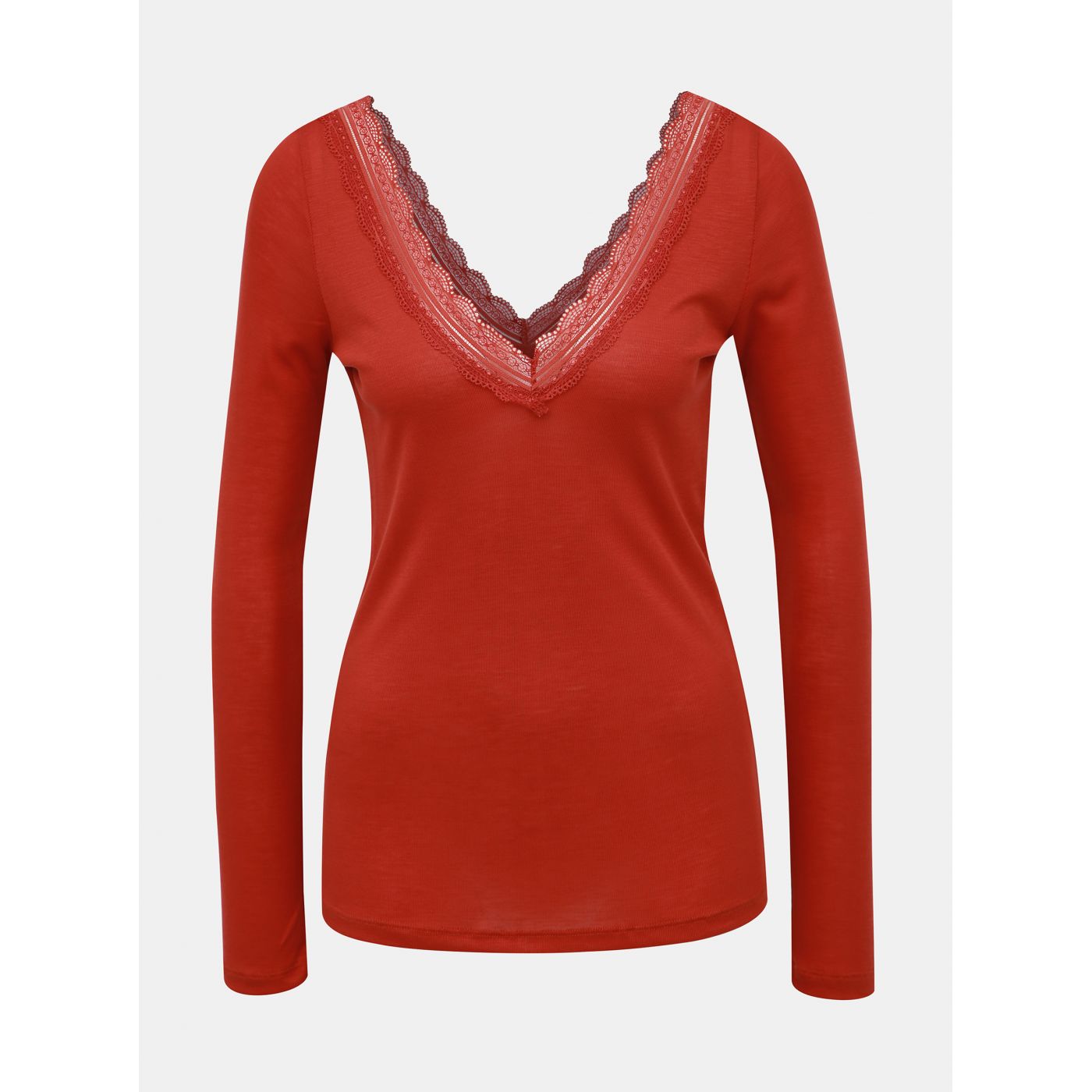 Brick T-shirt with lace VILA Sussa