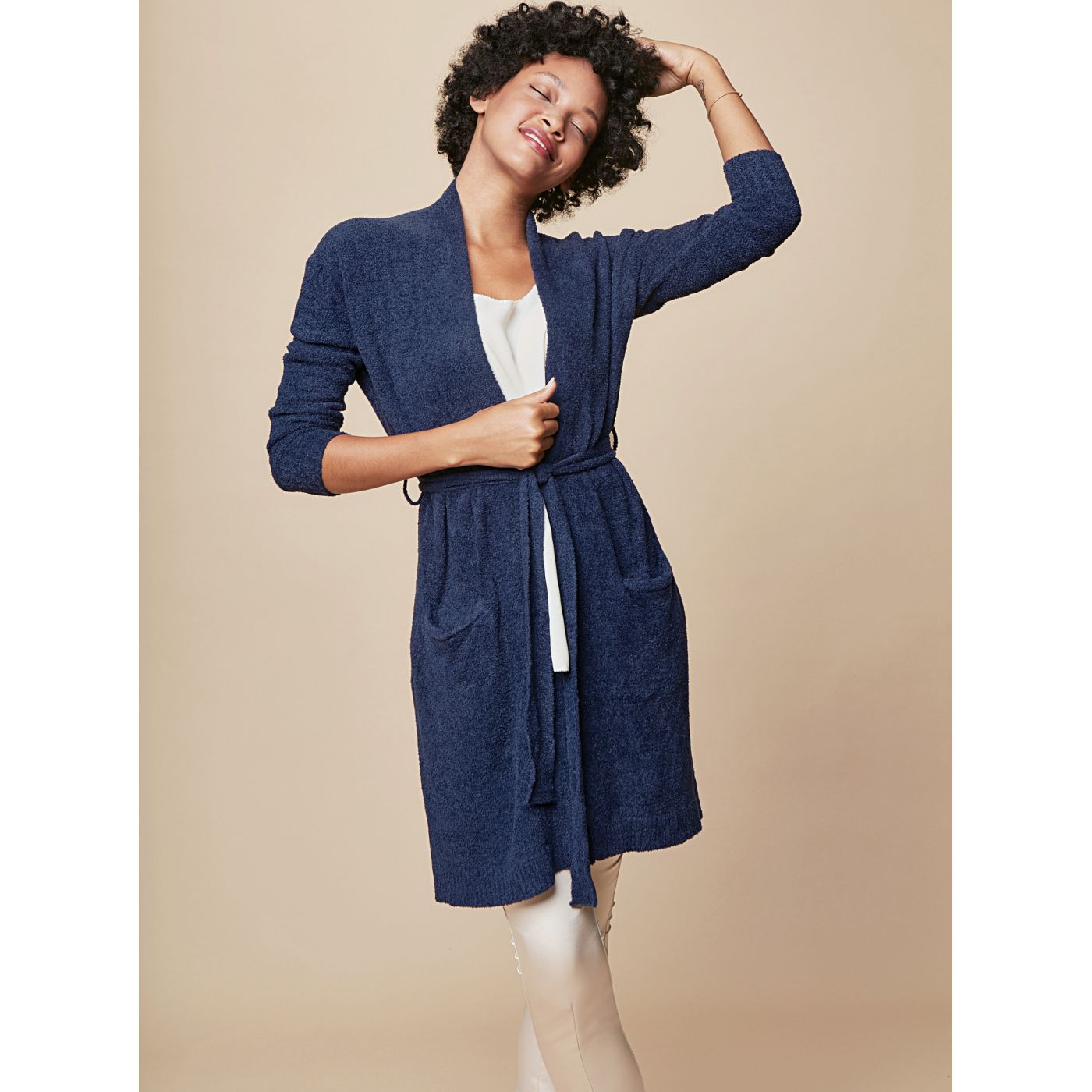 Blue long basic cardigan with pockets touch me. Simply
