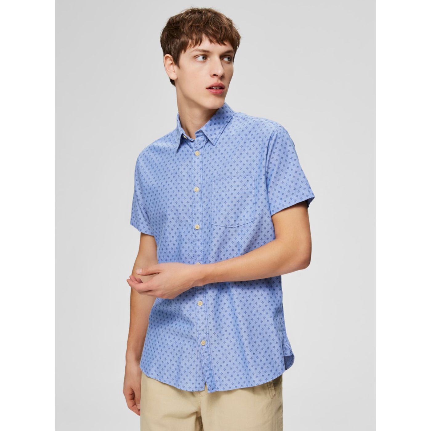 Light Blue Patterned Slim Fit Shirt Selected by Homme Matthew