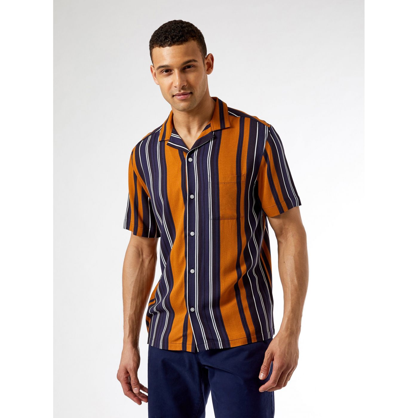 Burton Menswear London Blue-Orange Striped Shirt