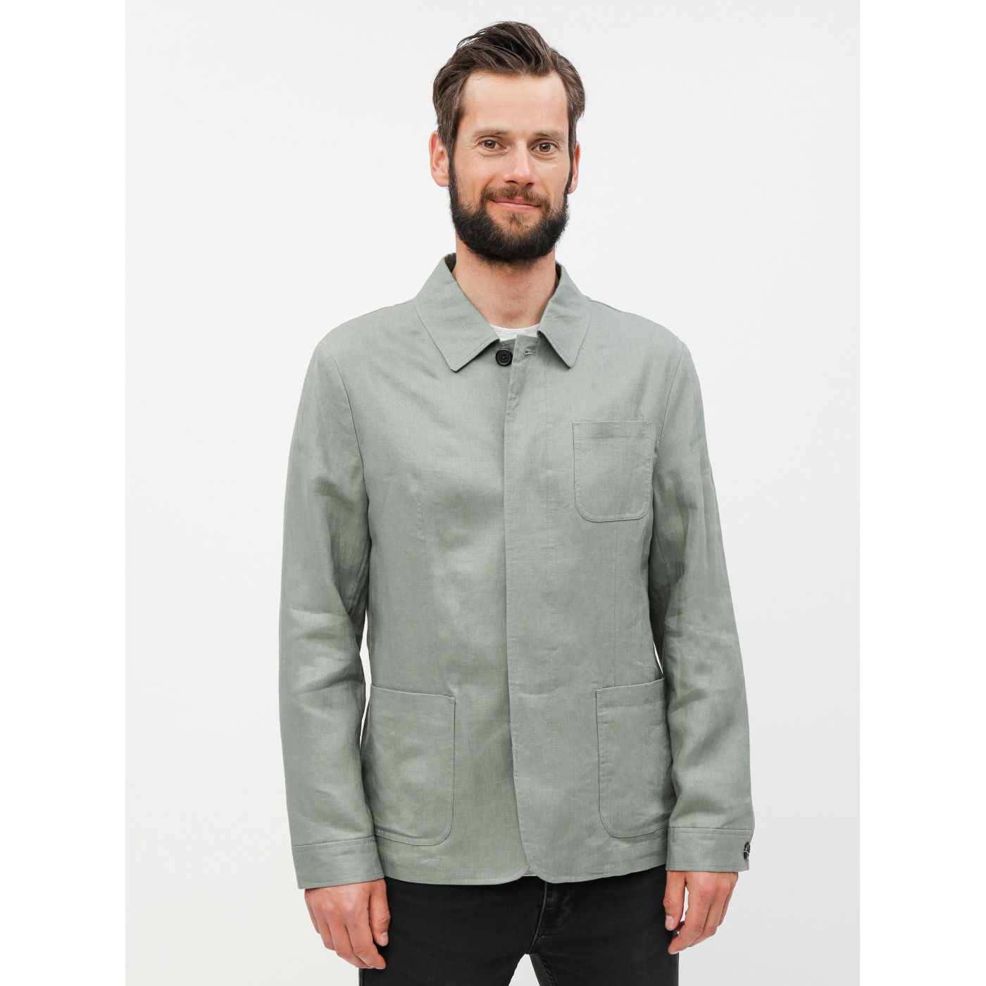 Green Linen Lightweight Jacket with Pockets Selected Homme