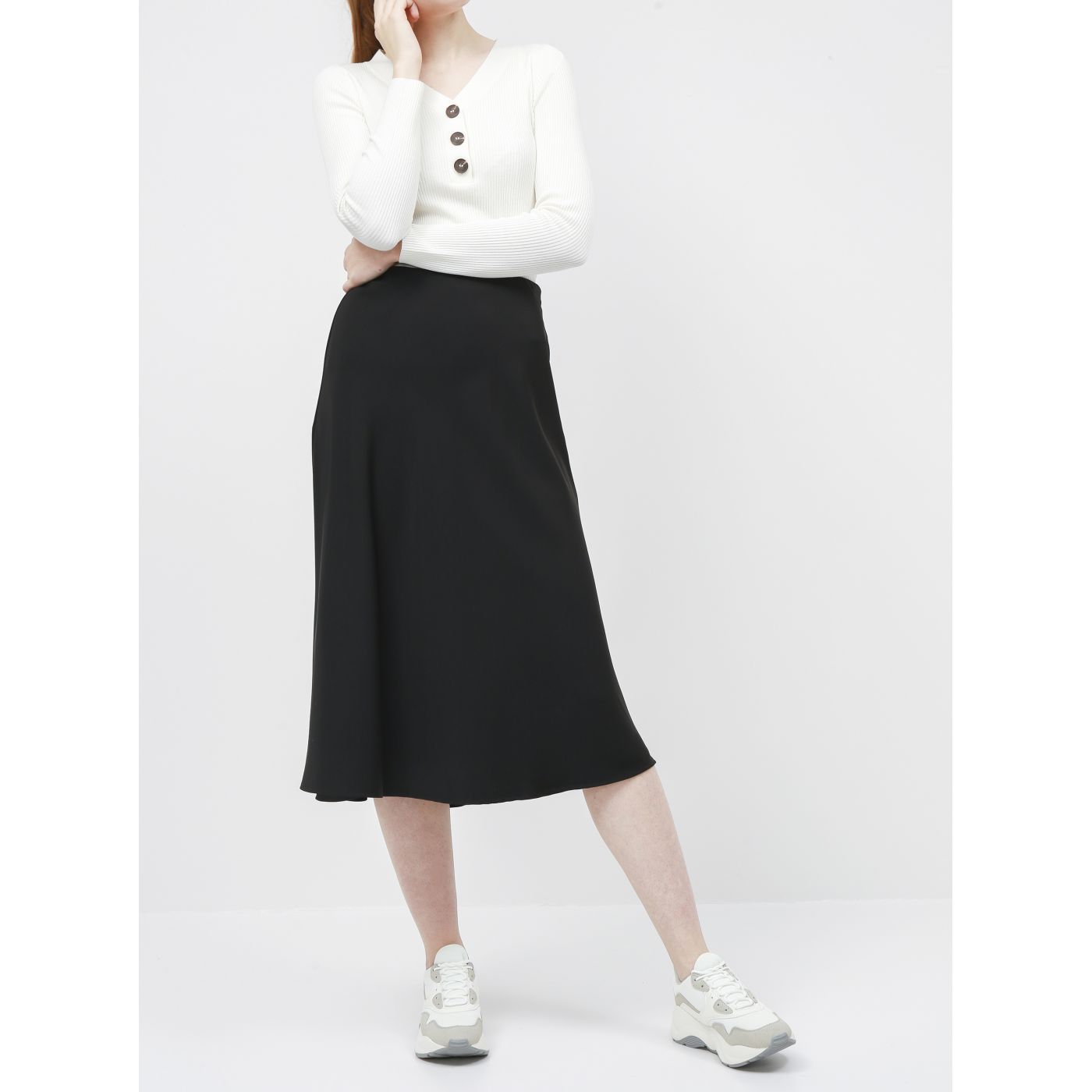 Black Satin Midi Skirt ZOOT Molly