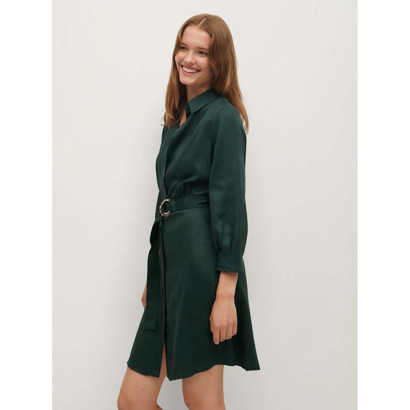 Dark Green Mango Shirt Dress