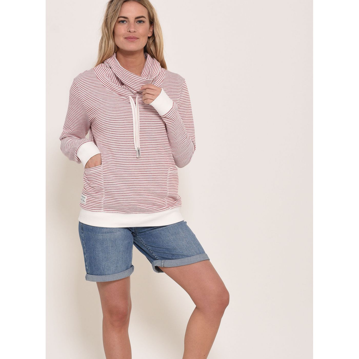 Brakeburn Cream-Red Striped Sweatshirt