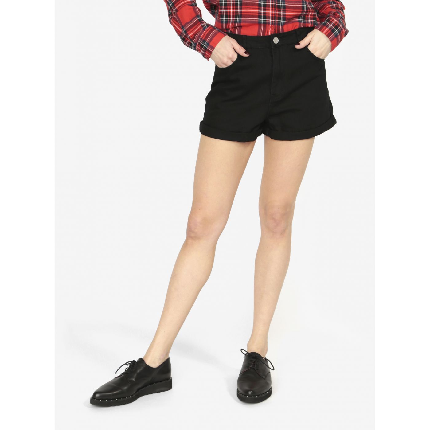 Black high-waisted denim shorts MISSGUIDED
