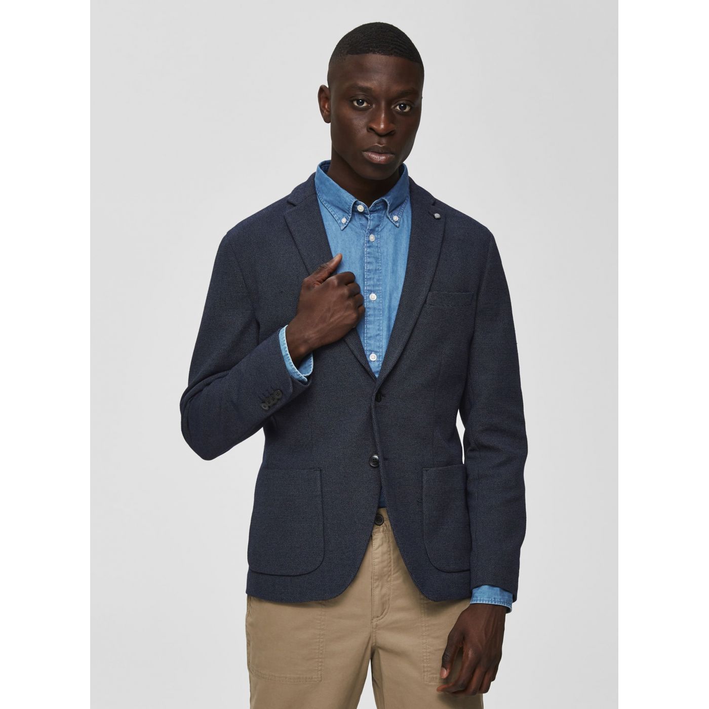 Dark Blue Slim Fit Jacket Selected By Homme Hiken