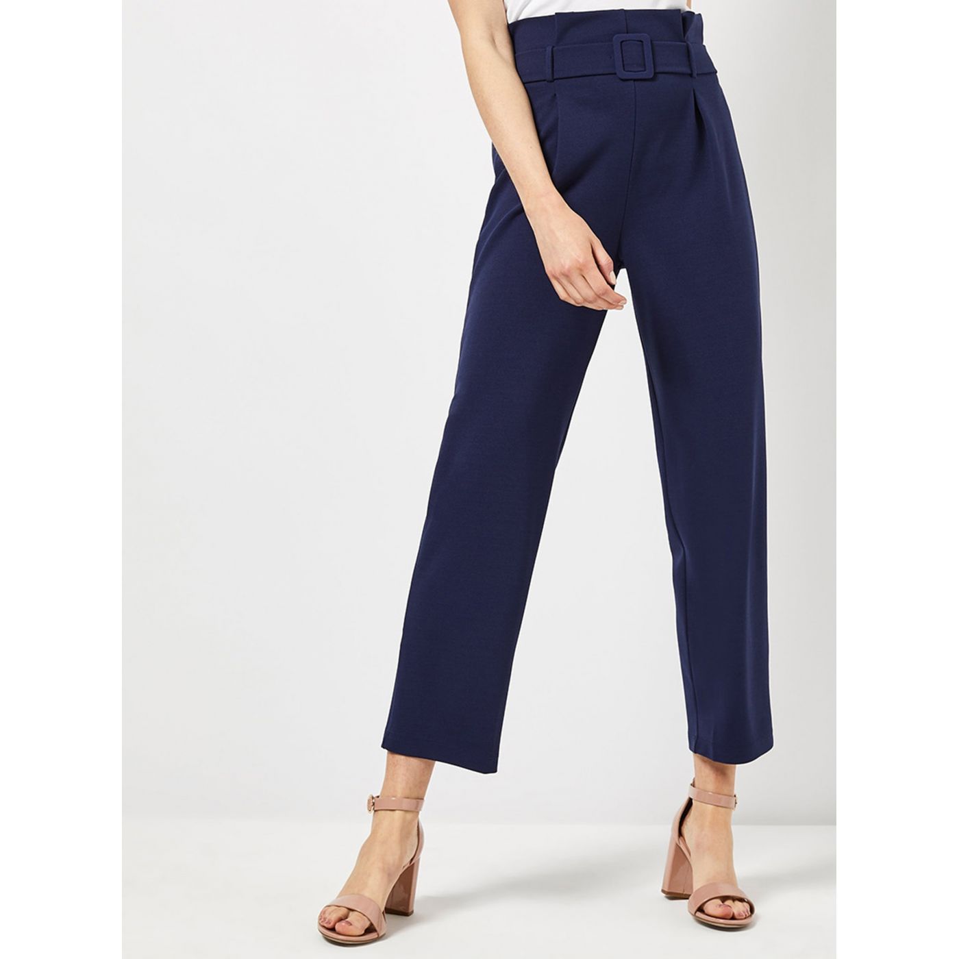 Dark blue cropped high-waisted Dorothy Perkins trousers