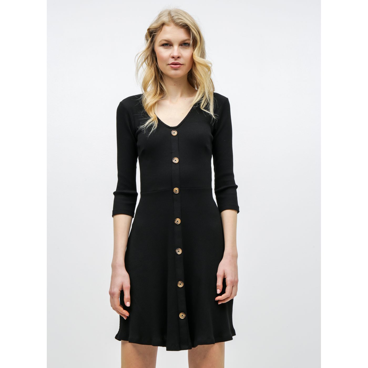 Black ribbed dress with decorative buttons Dorothy Perkins