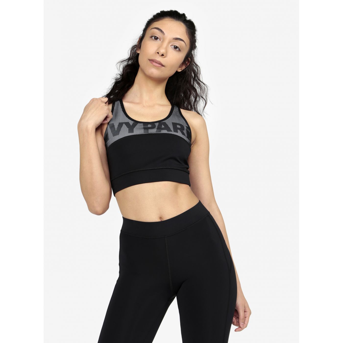 Black sports bra with fishnet ivy park details