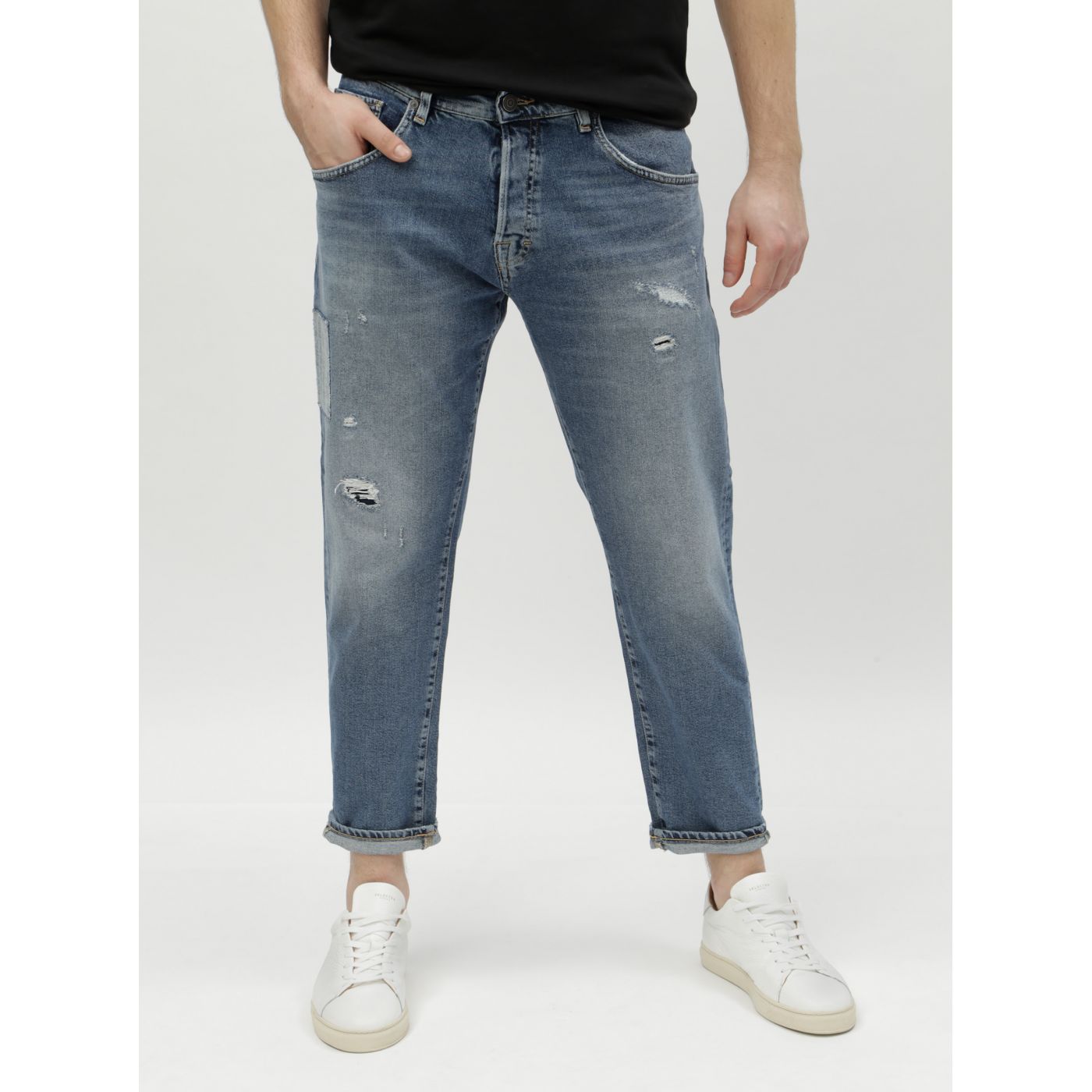 Blue Jeans with Patch Selected Homme Cropped