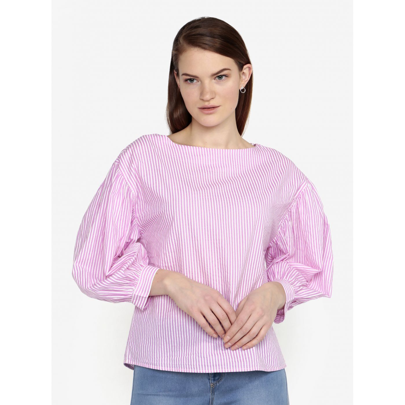 Pink striped blouse with balloon sleeves VERO MODA Minnie