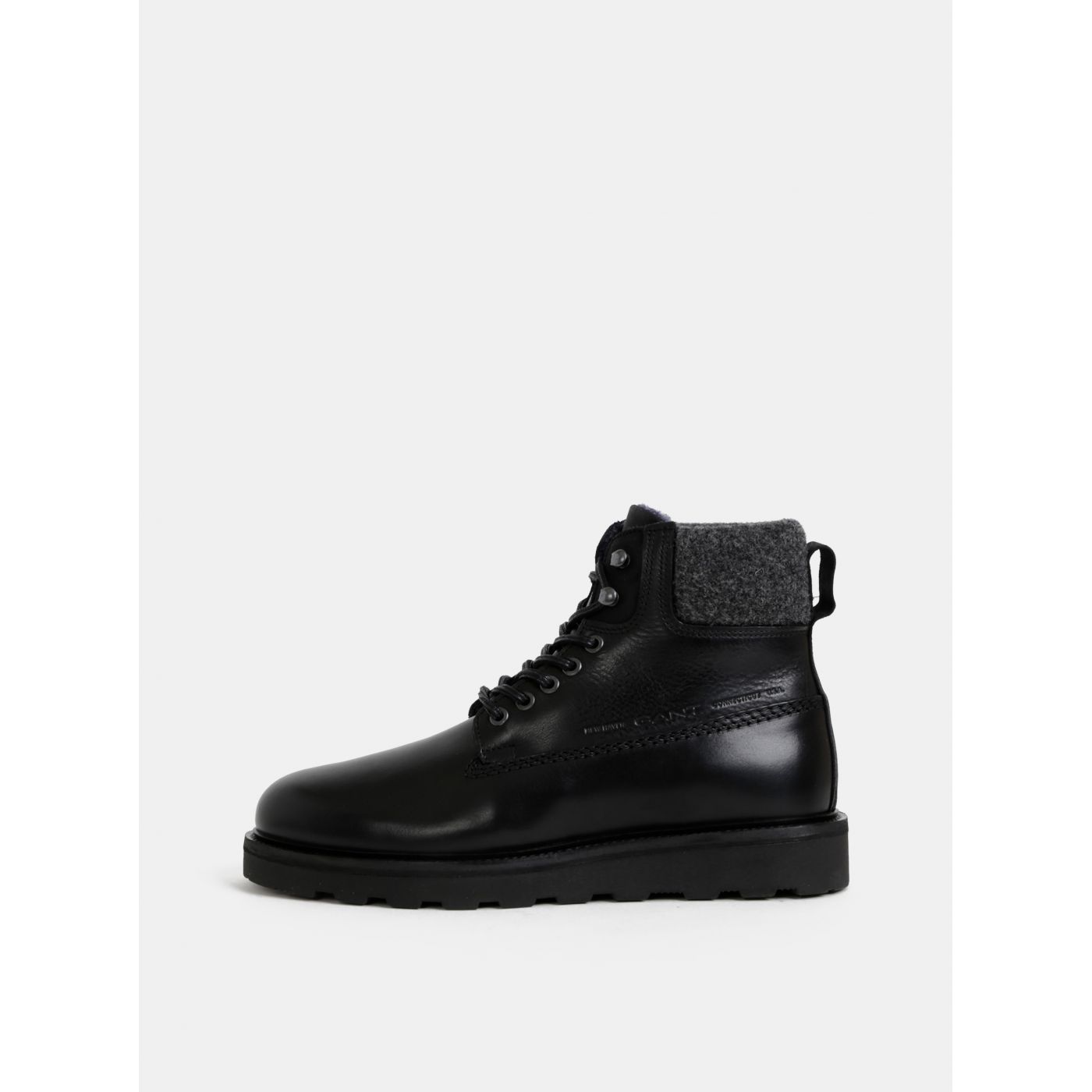 Black Men's Leather Ankle Boots with GANT Don Wool Lining