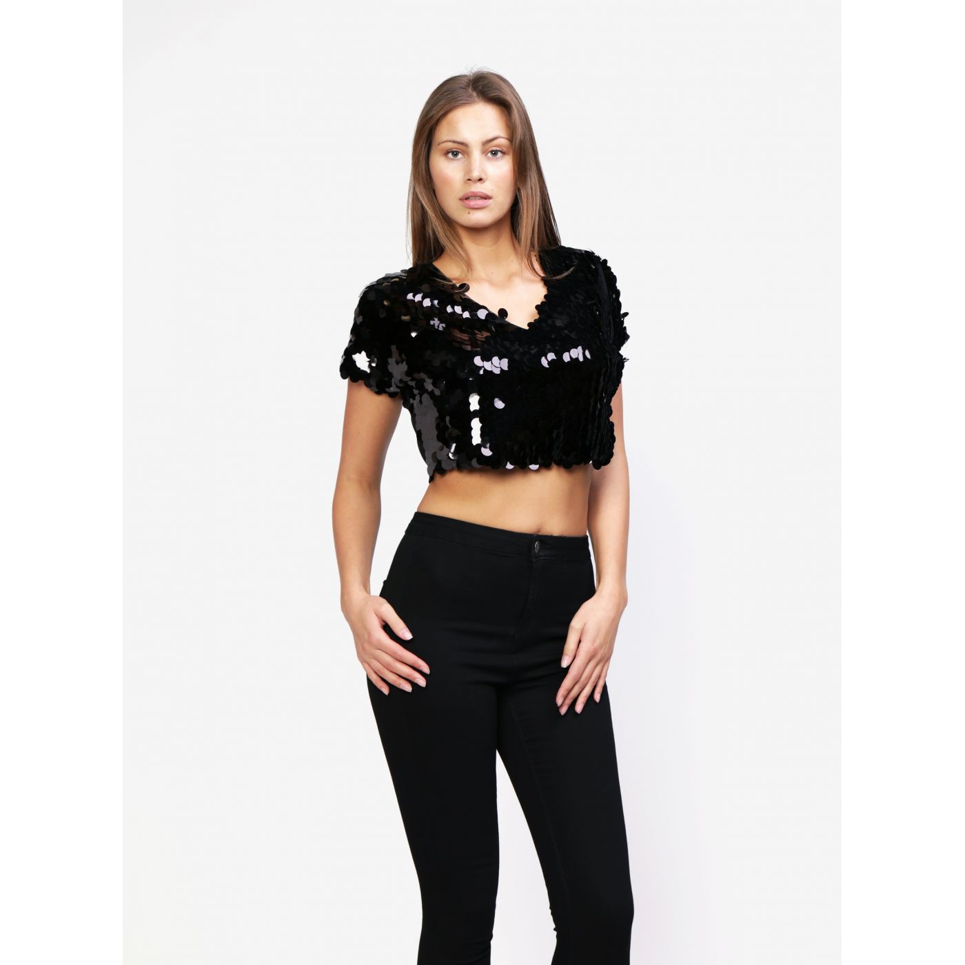 Black crop top with sequins MISSGUIDED