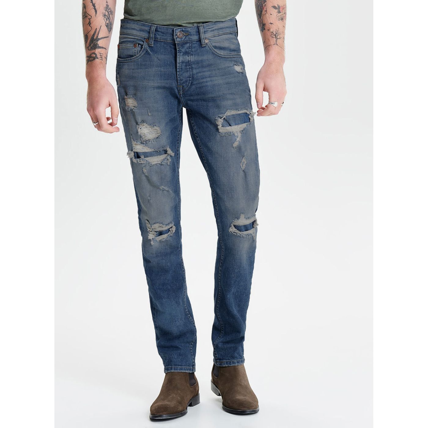 Blue slim jeans with a torn effect ONLY & SONS Loom
