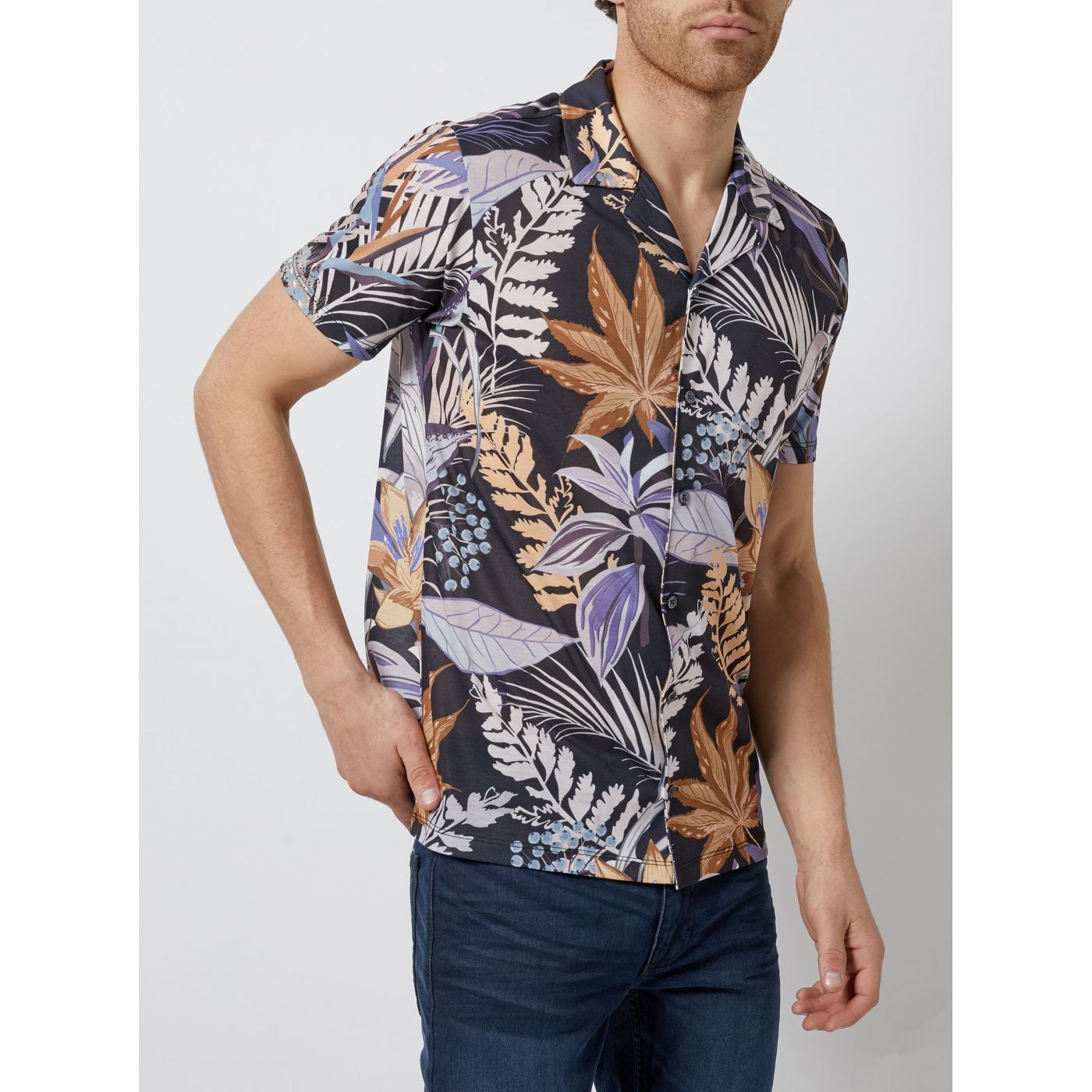 Burton Menswear London Purple-Grey Floral Shirt