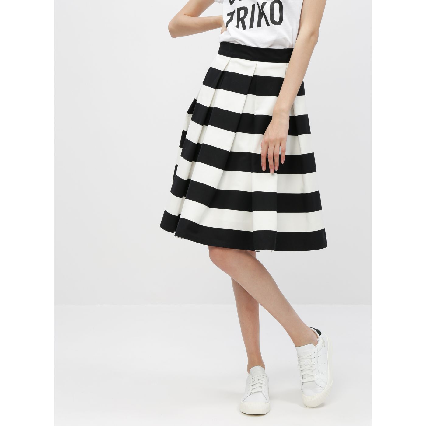 Black-cream striped round skirt MONLEMON Navy Black