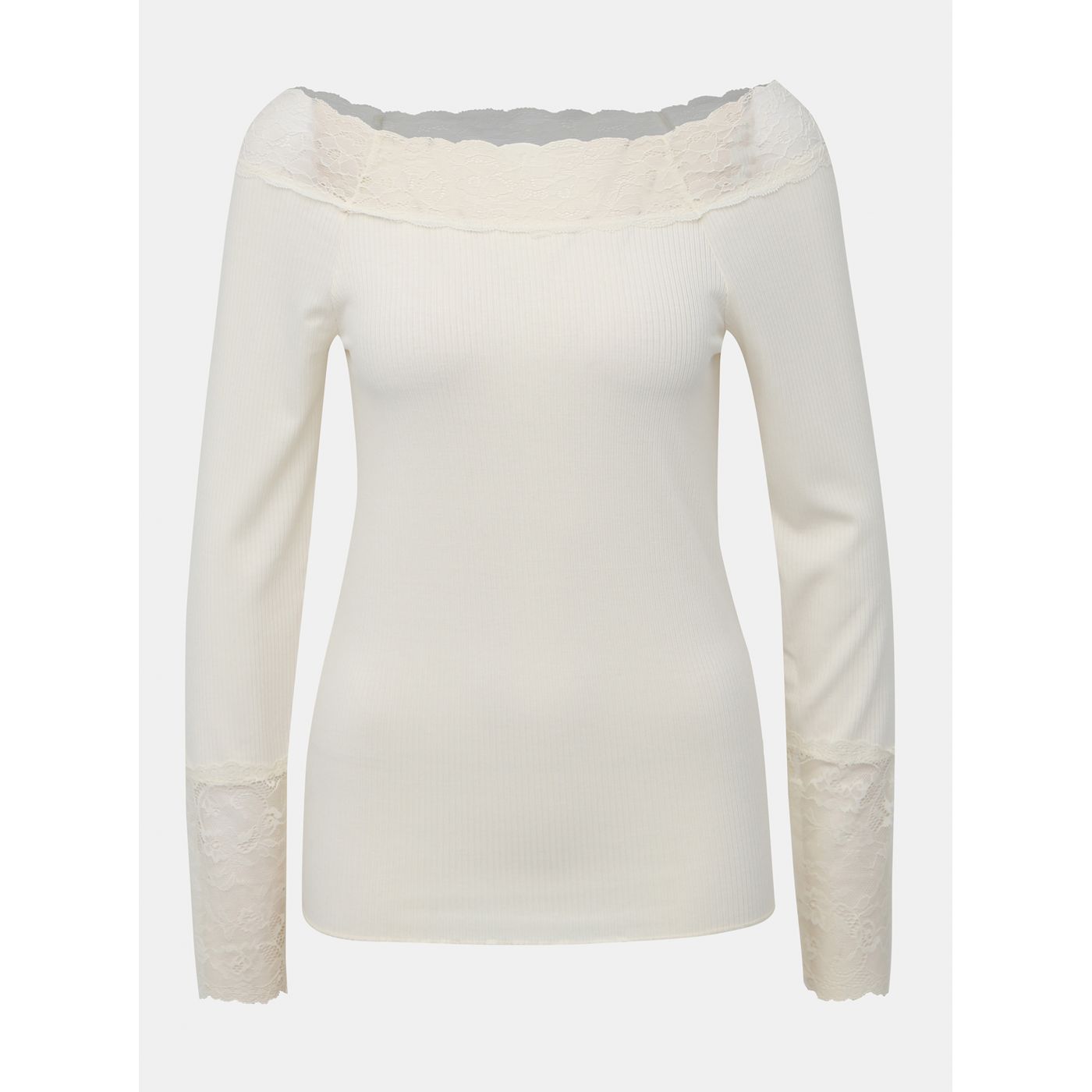 Cream T-shirt with lace VILA Sofi