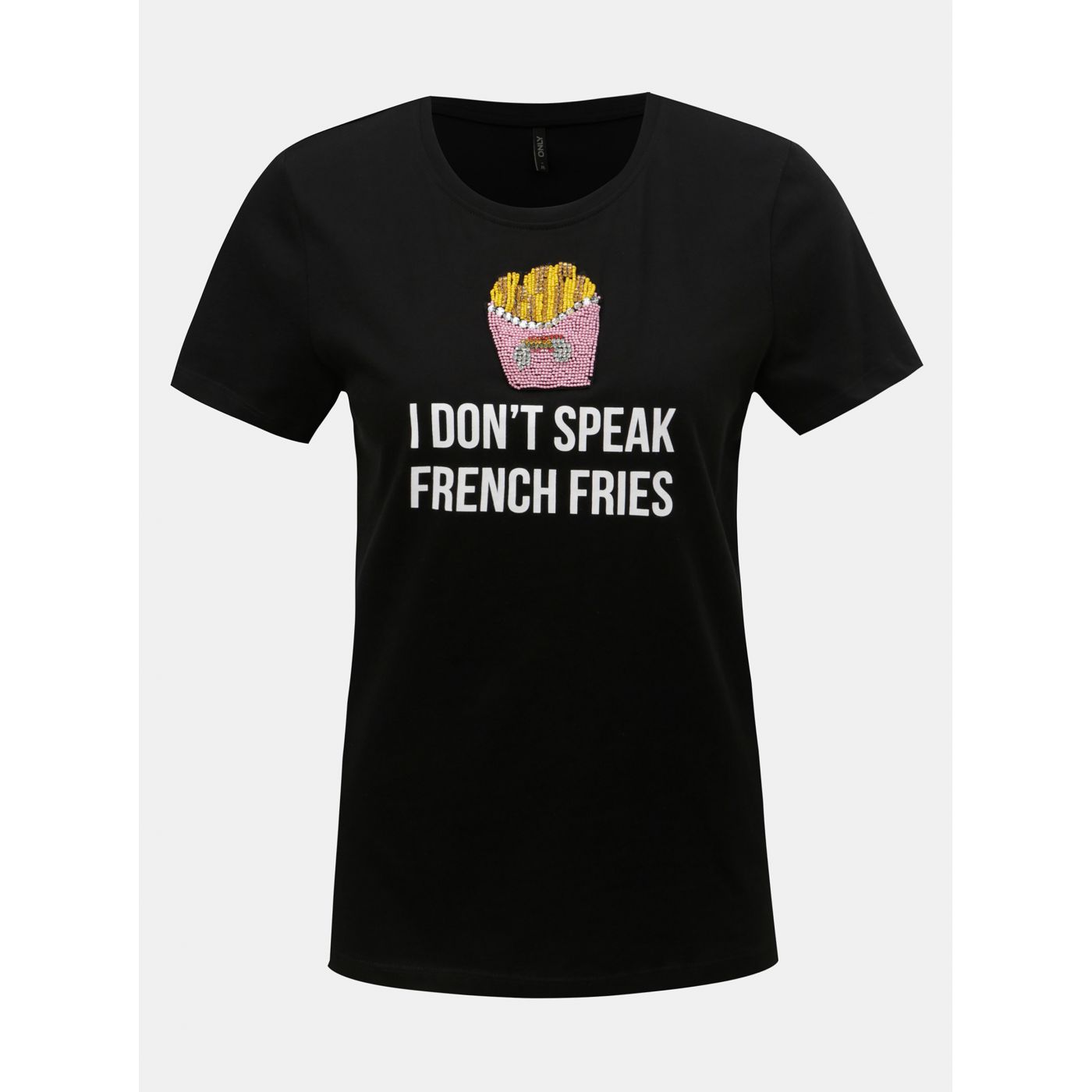 Black T-shirt with print and beaded application ONLY Tally