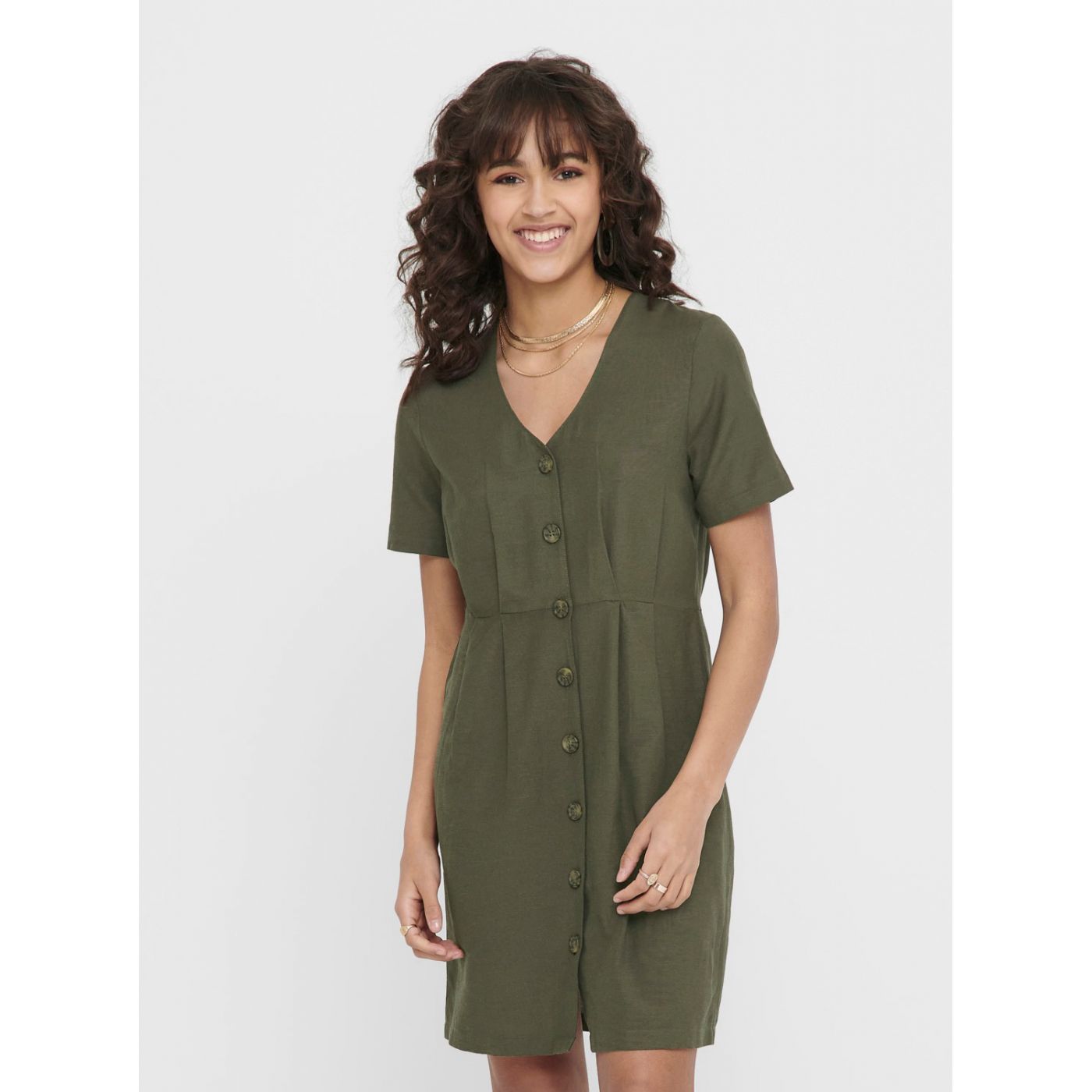 Dark green dress with flax admixture ONLY Viva