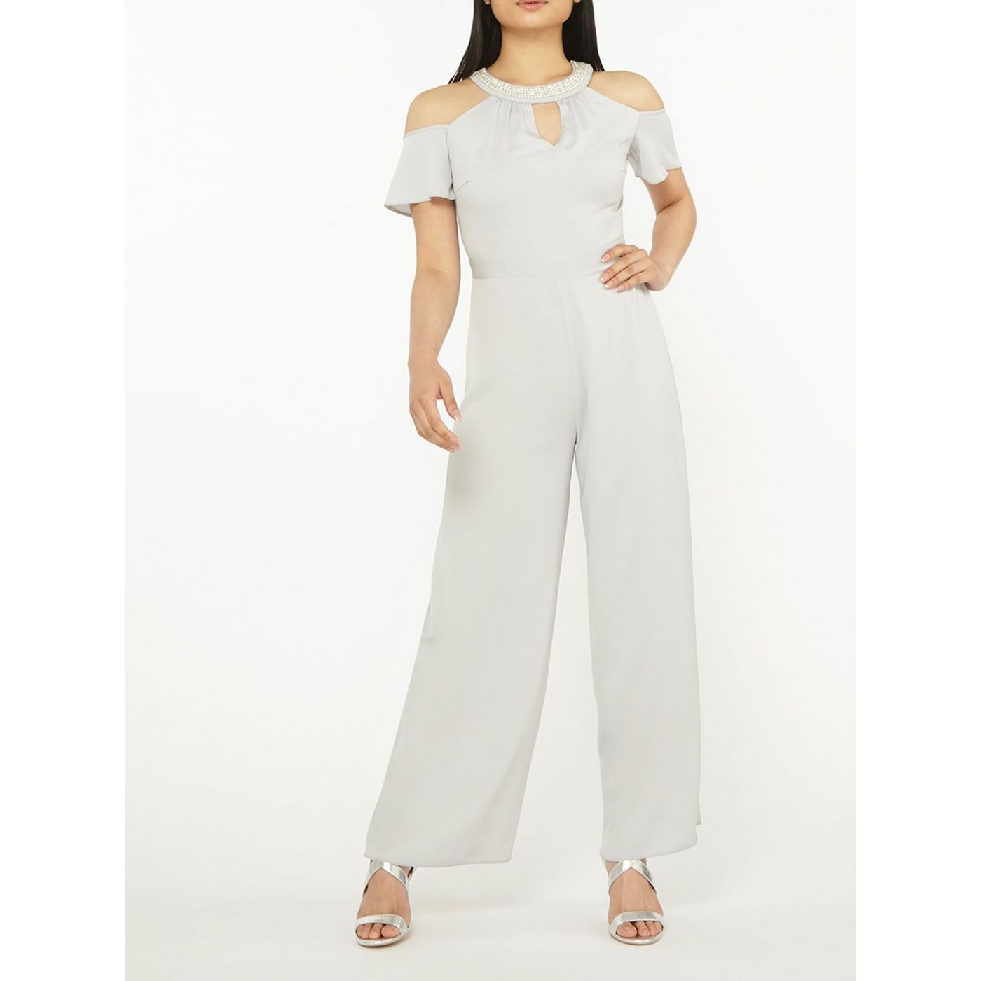 Grey jumpsuit with decorative appa.