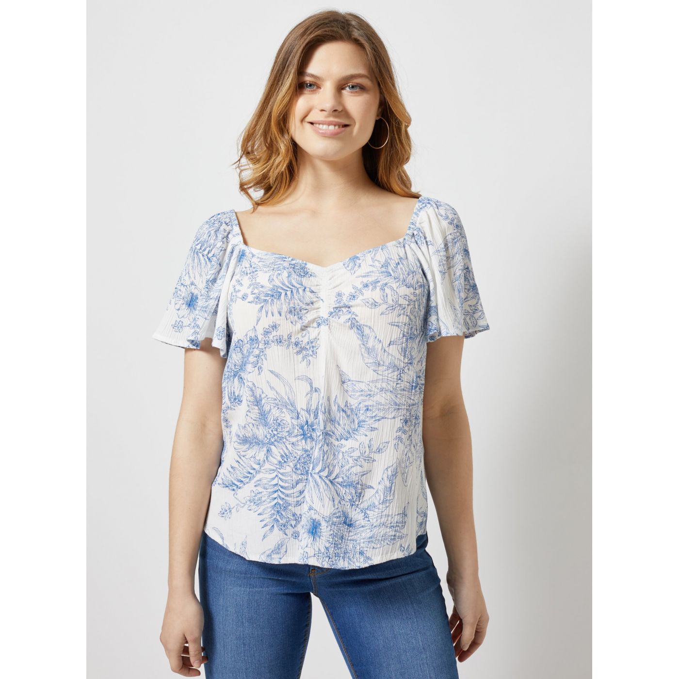 Dorothy Perkins Blue-White Floral Blouse
