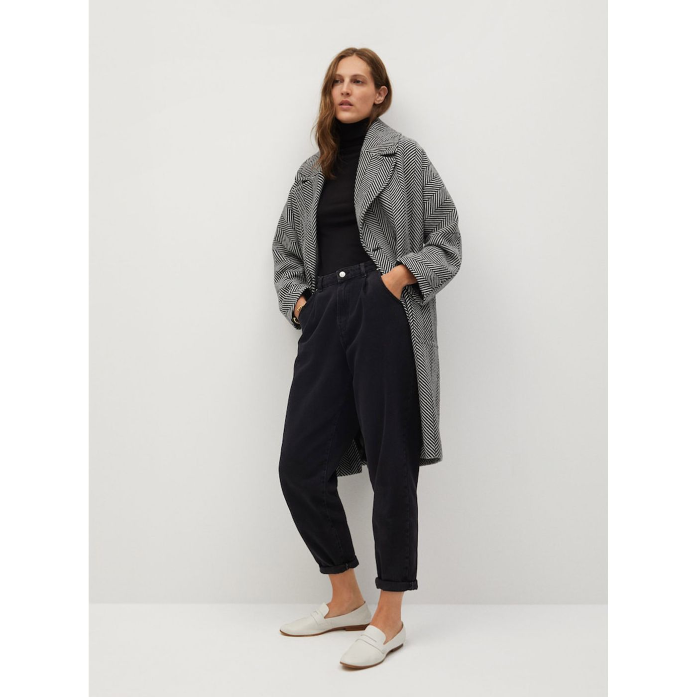Black-grey patterned wool coat Mango