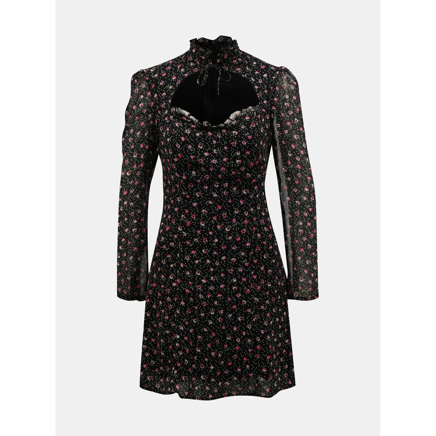 Black floral dress with tally weijl stand-up collar