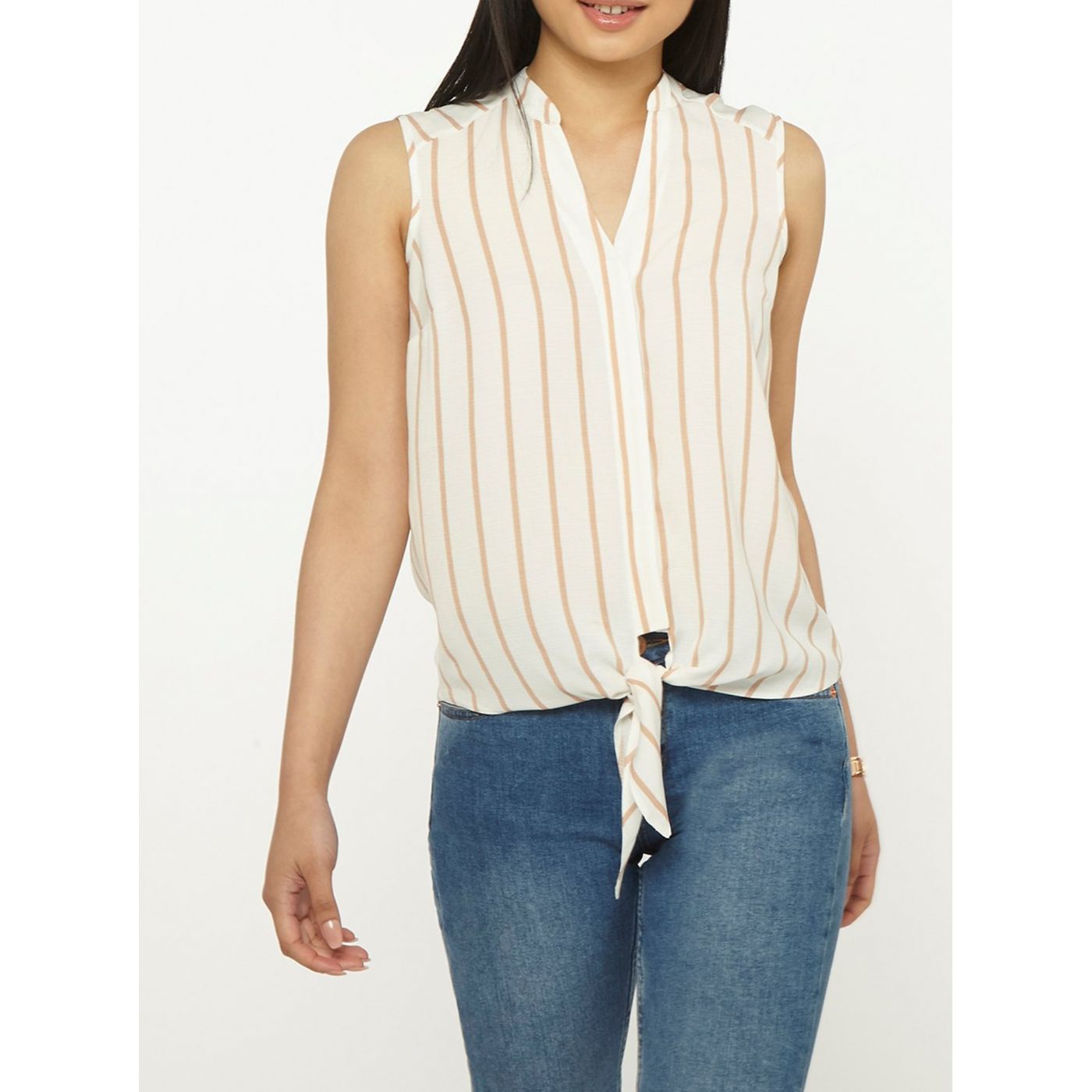 Dorothy Perkins Tall Cream Striped Sleeveless Blouse
