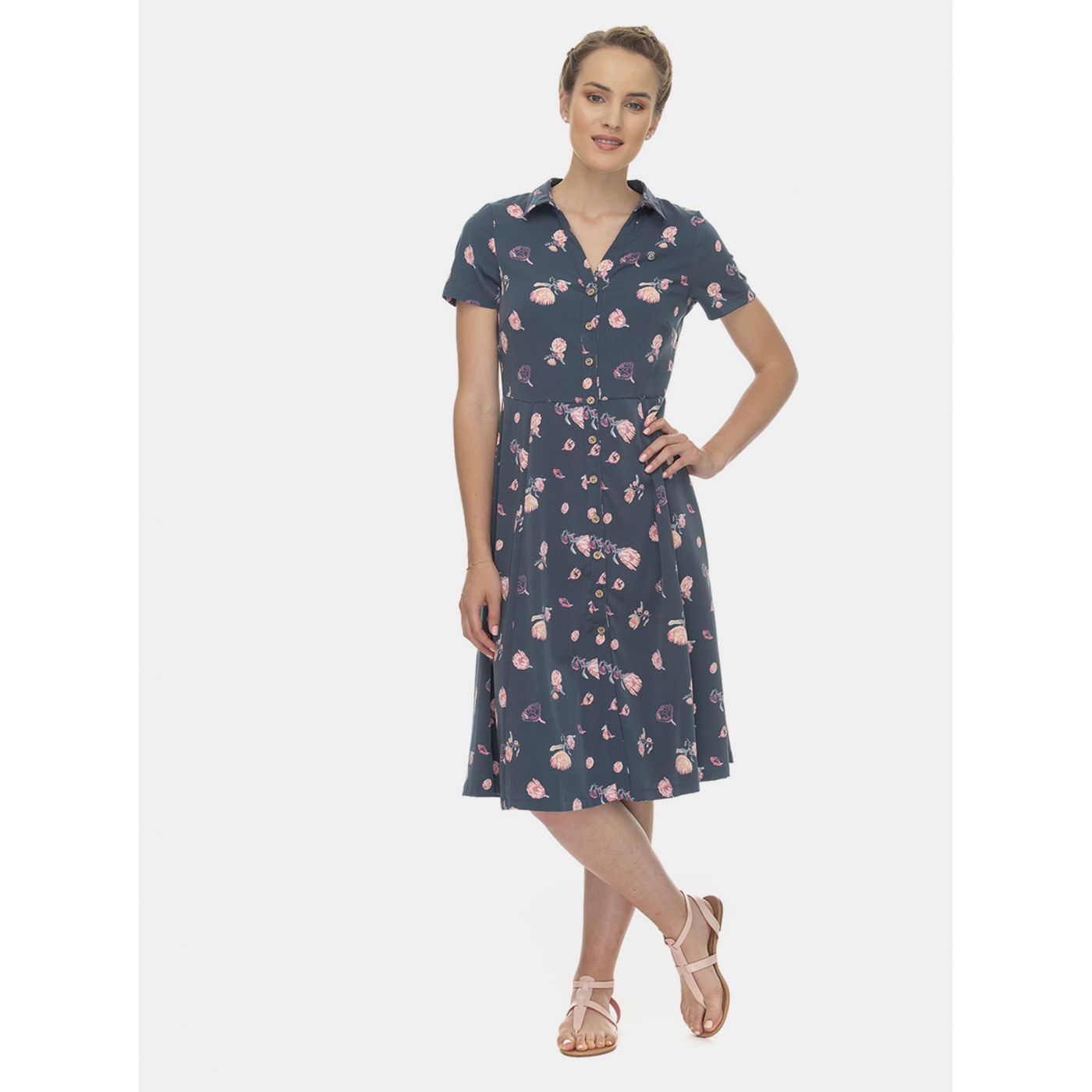 Ragwear Blue Floral Shirt Midi Dress