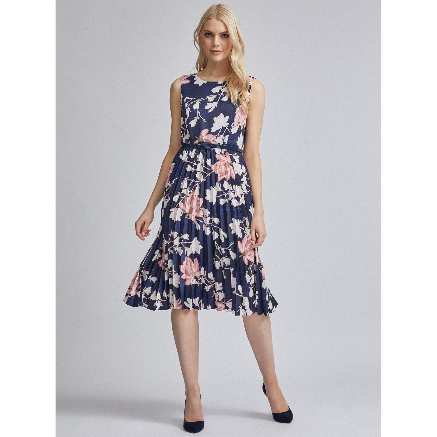 Dark blue floral pleated dress by Dorothy Perkins