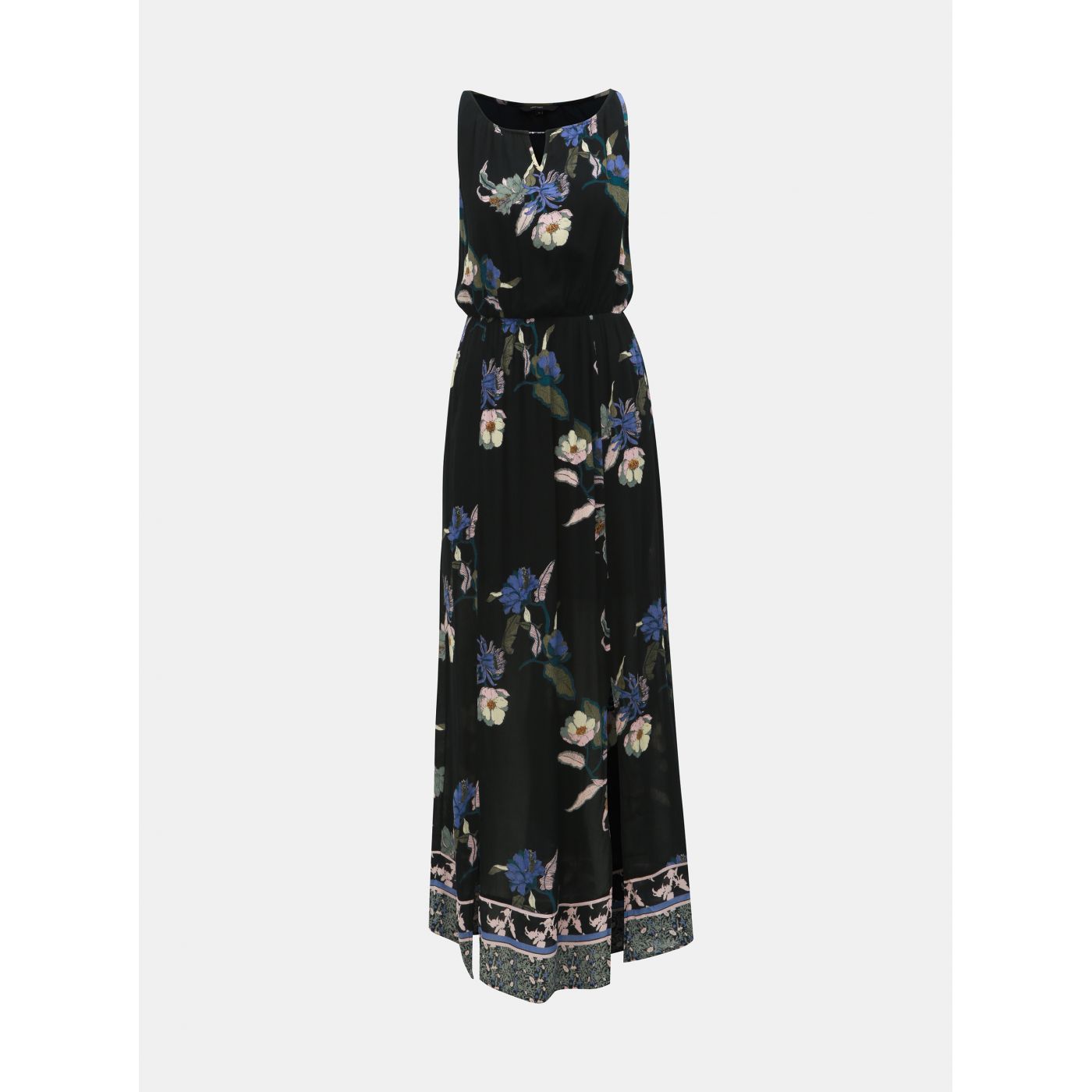 Black floral maxi dress with opening in vero moda olina décolleté