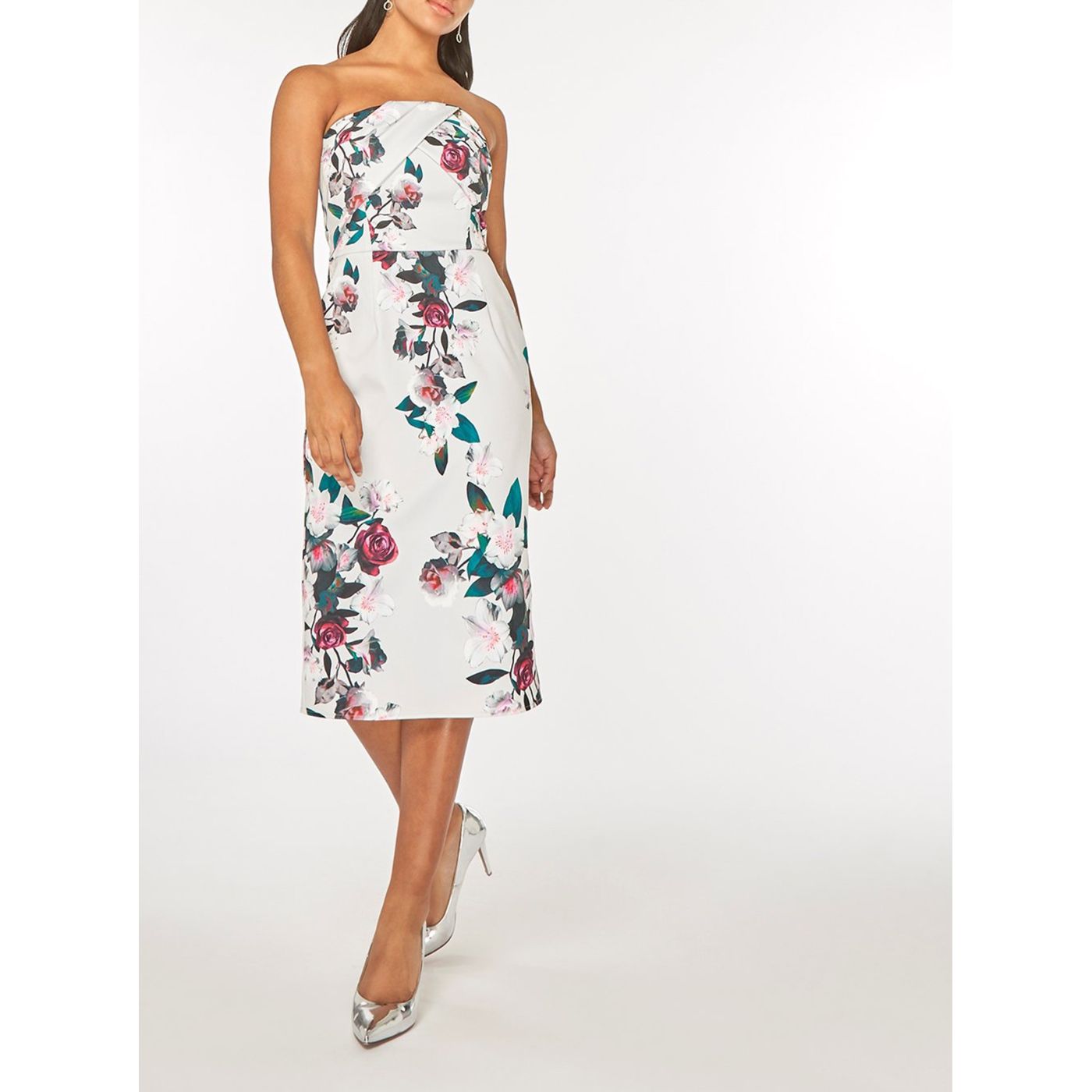 Light Grey Floral Strapless Dorothy Perkins Sleeveless Dress