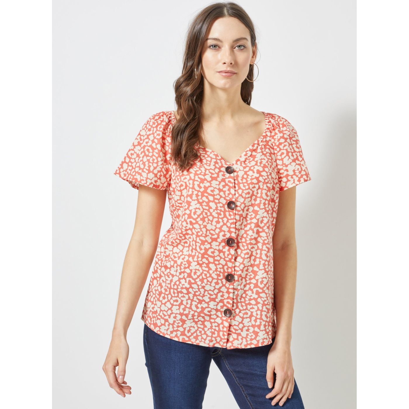 Cream-orange blouse with leopard print Dorothy Perkins