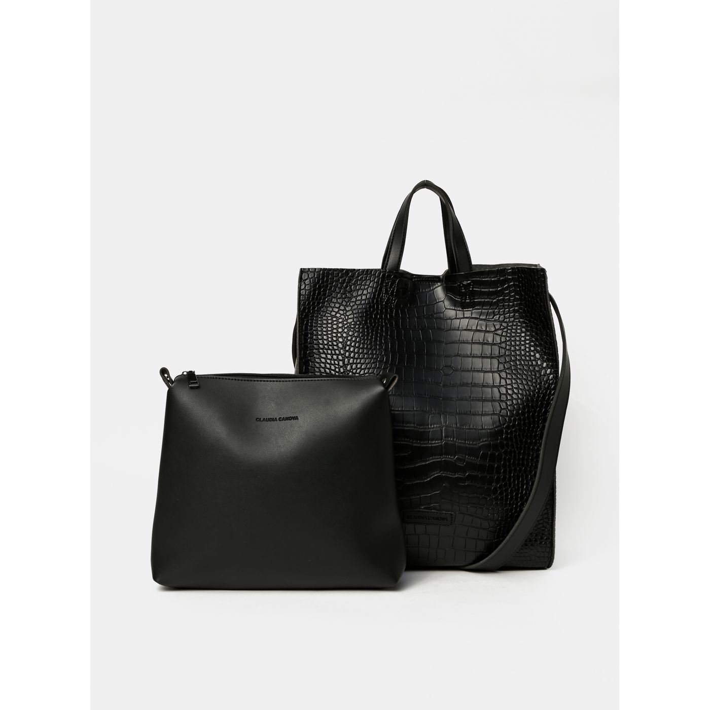 Black crocodile-patterned handbag with Claudia Canova Retta removable case