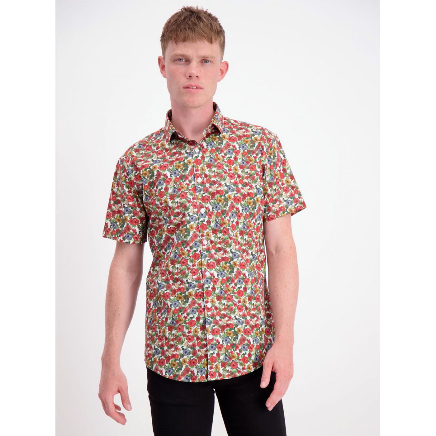 Lindbergh Green-Red Floral Shirt