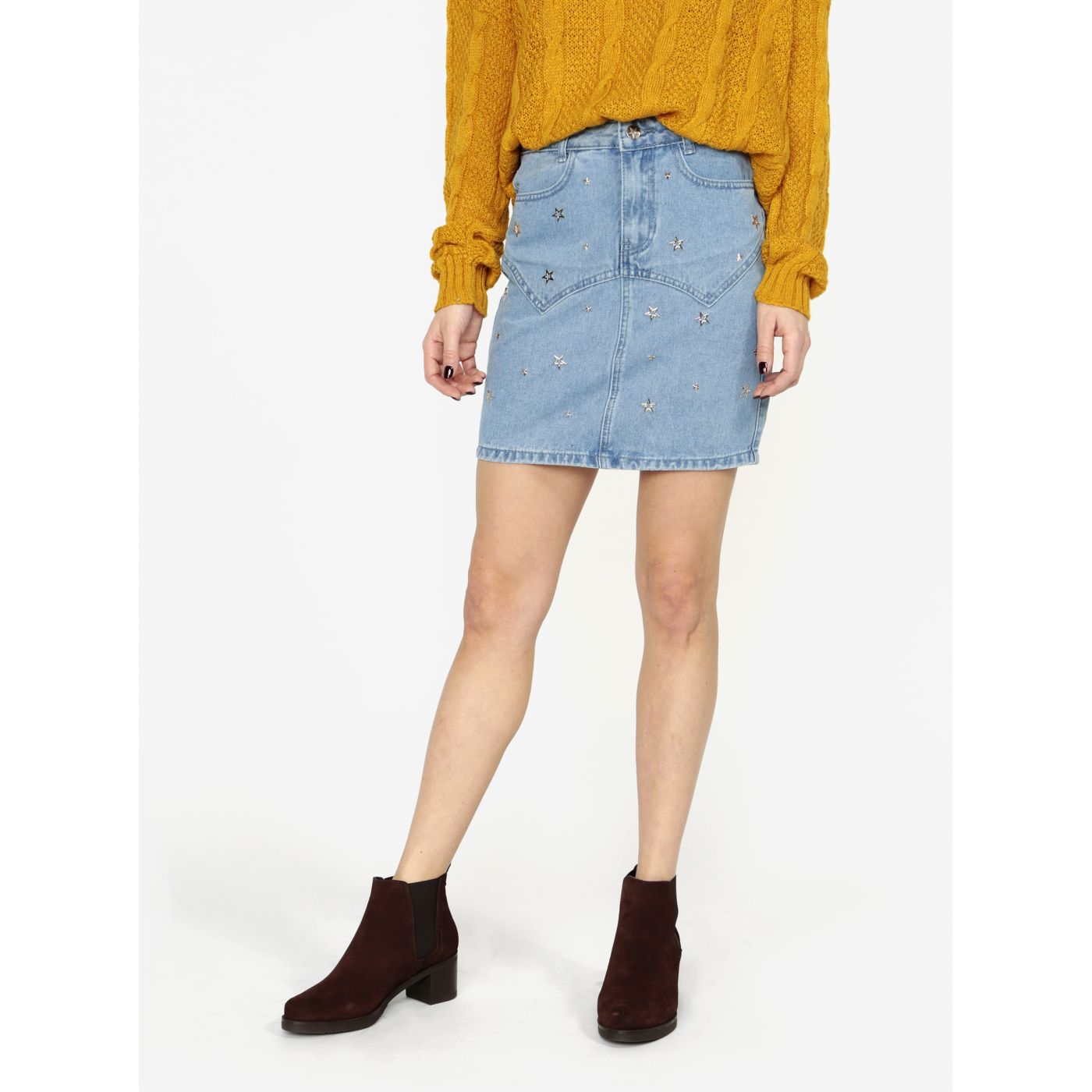 Blue denim skirt with star-shaped application MISSGUIDED