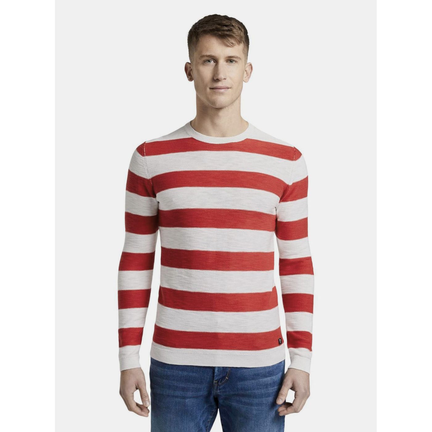Red-and-white men's striped basic sweater Tom Tailor Denim