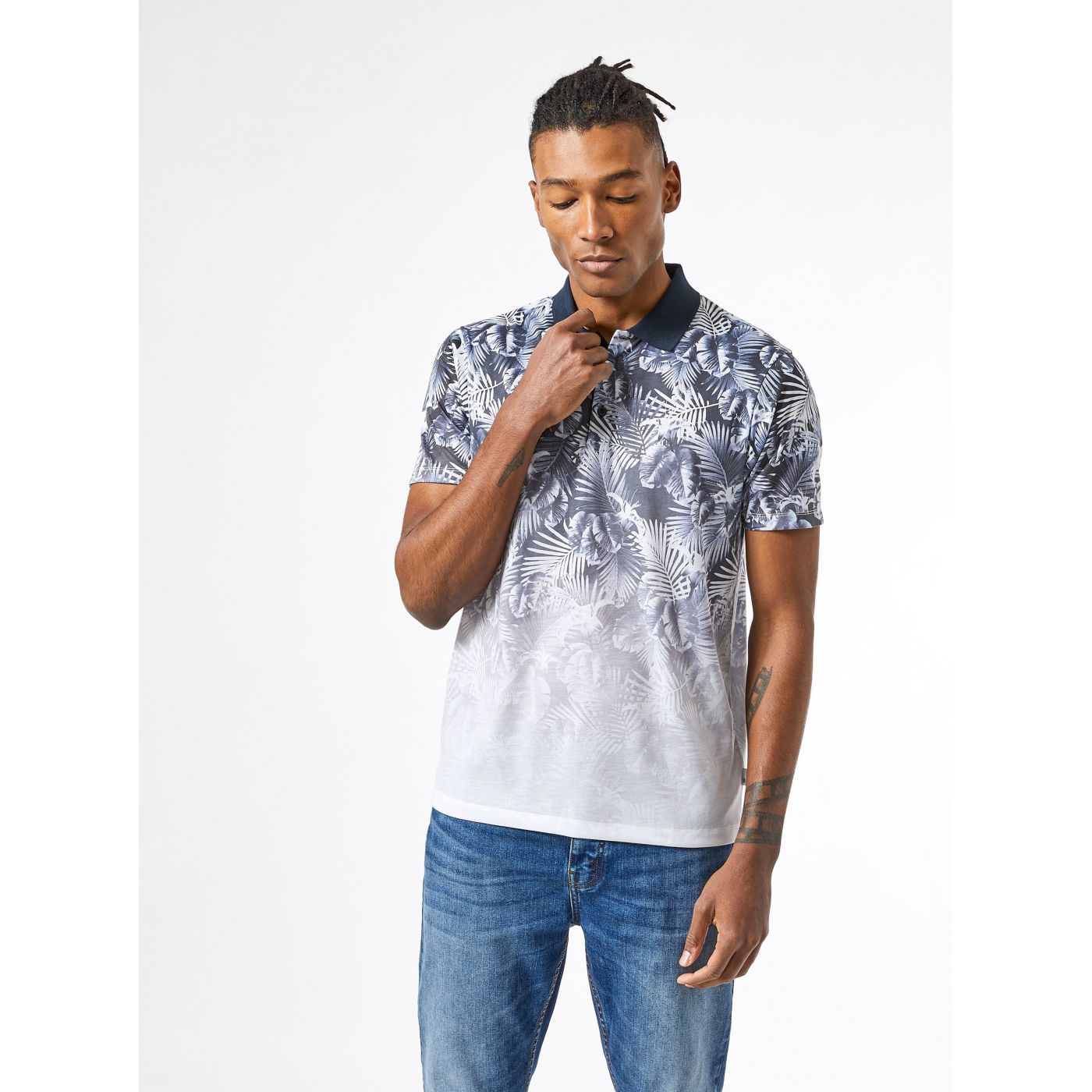 Burton Menswear London Blue-Grey Patterned Polo T-Shirt