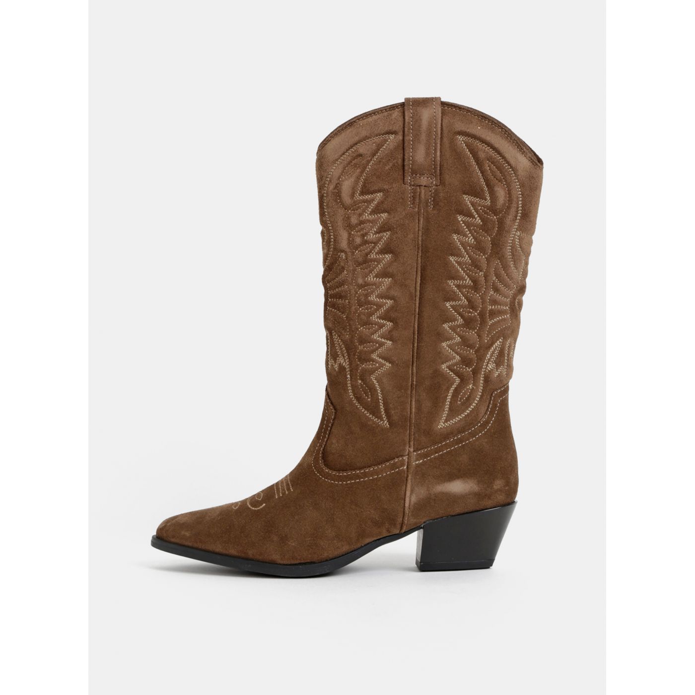 Brown suede boots with Vagabond Emily embroidery