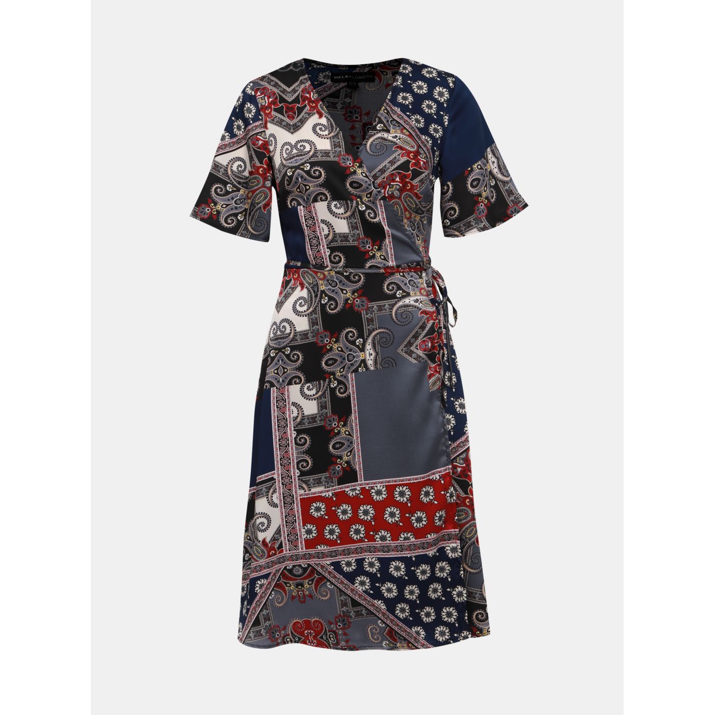 Mela London Blue-Grey Patterned Wrap Dress