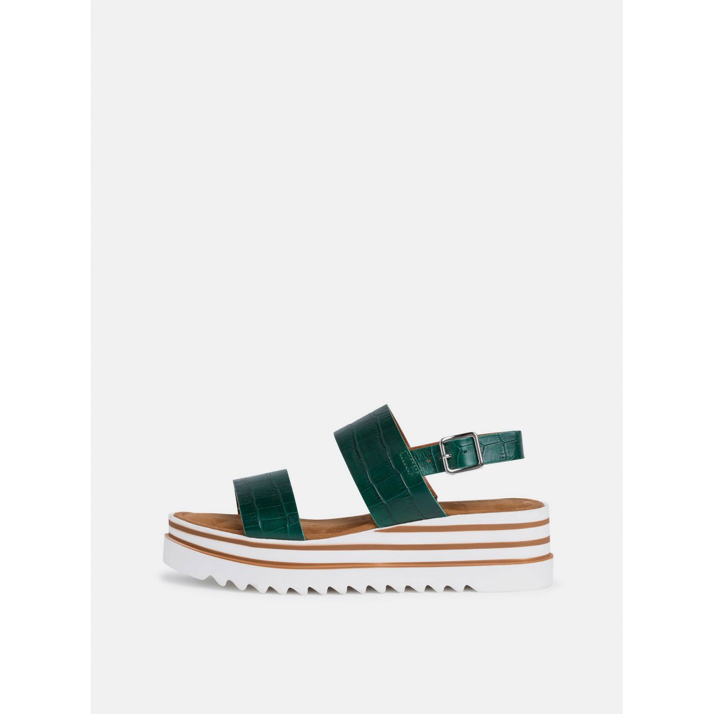 Green leather sandals on Tamaris platform