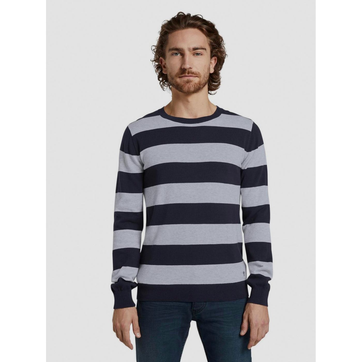 Tom Tailor Grey-blue Men's Striped Sweater