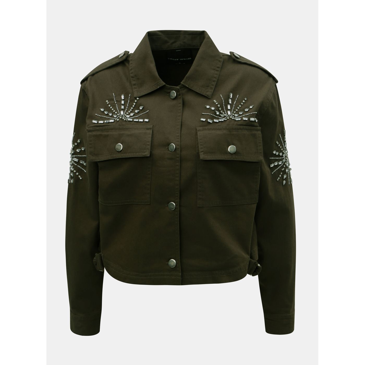 Khaki denim short jacket with rhinestones TALLY WEiJL
