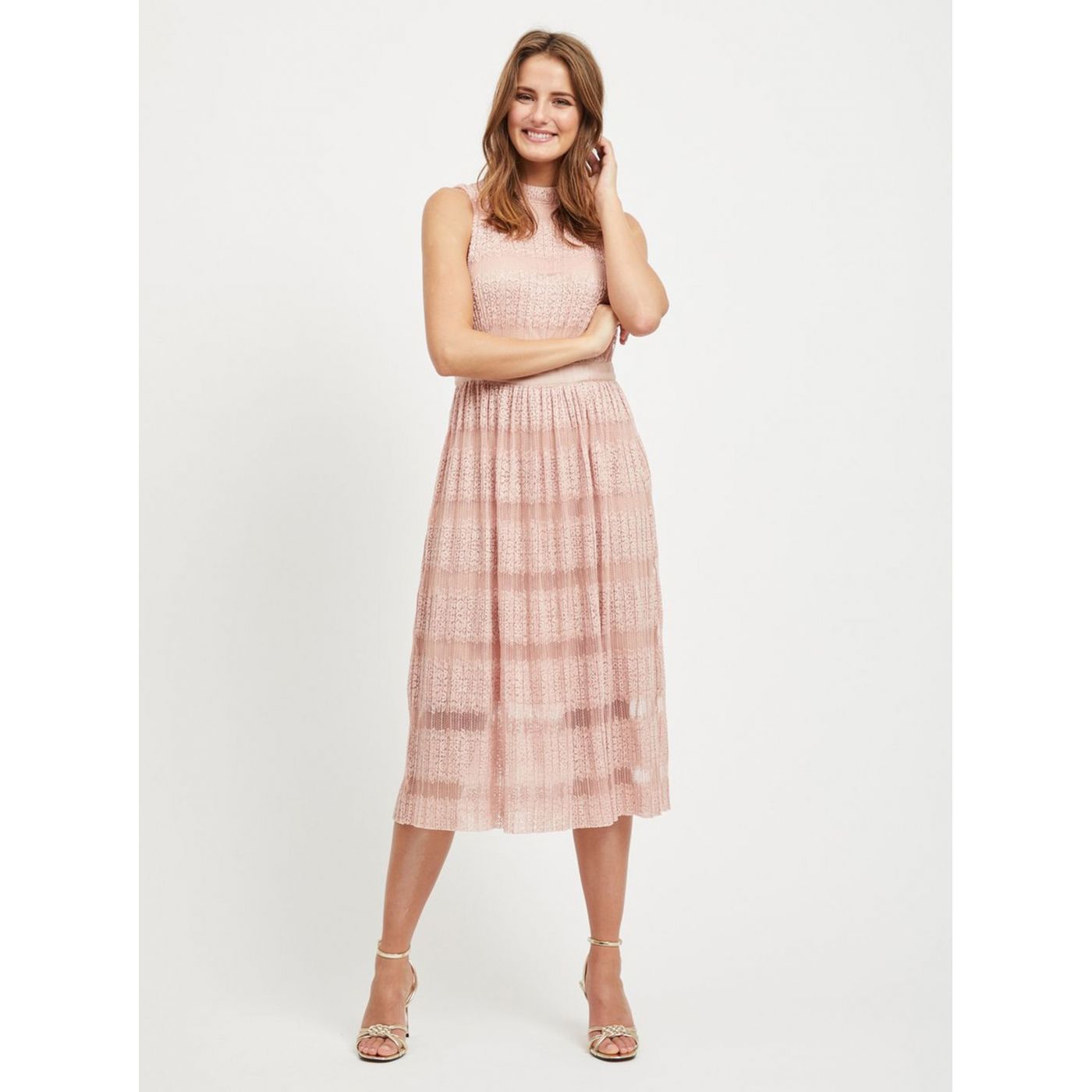 Light Pink Lace Midi Dress VILA Lacina